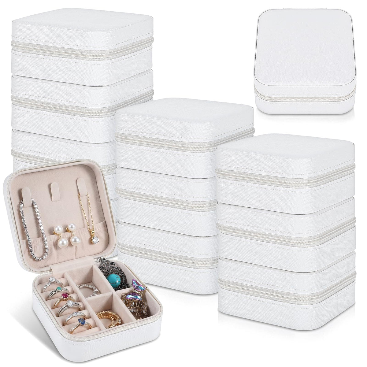 16 Pcs Mini Travel Jewelry Case PU Leather Jewelry Box - moheaaei Official Imagery - 2