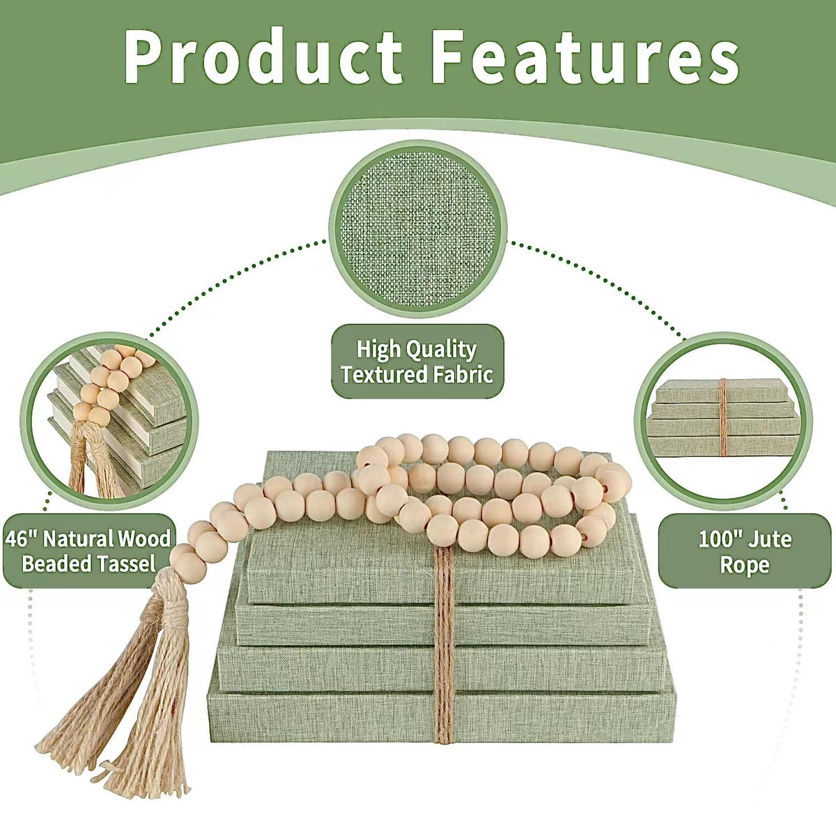 Linen Decorative Books for Home with Wood Beaded Tassel 4 - ADUN Stationery Official Imagery - 7