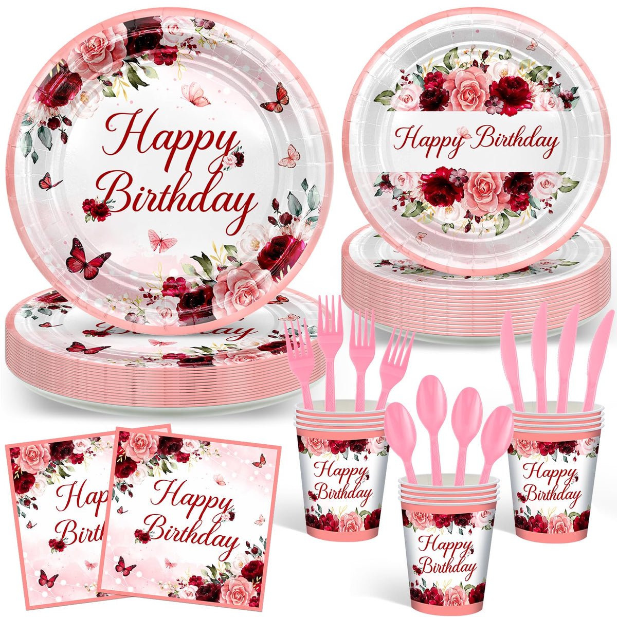 168 PCS Burgundy Birthday Party Decorations Rose Gold Floral - Avezano Official Imagery - 2