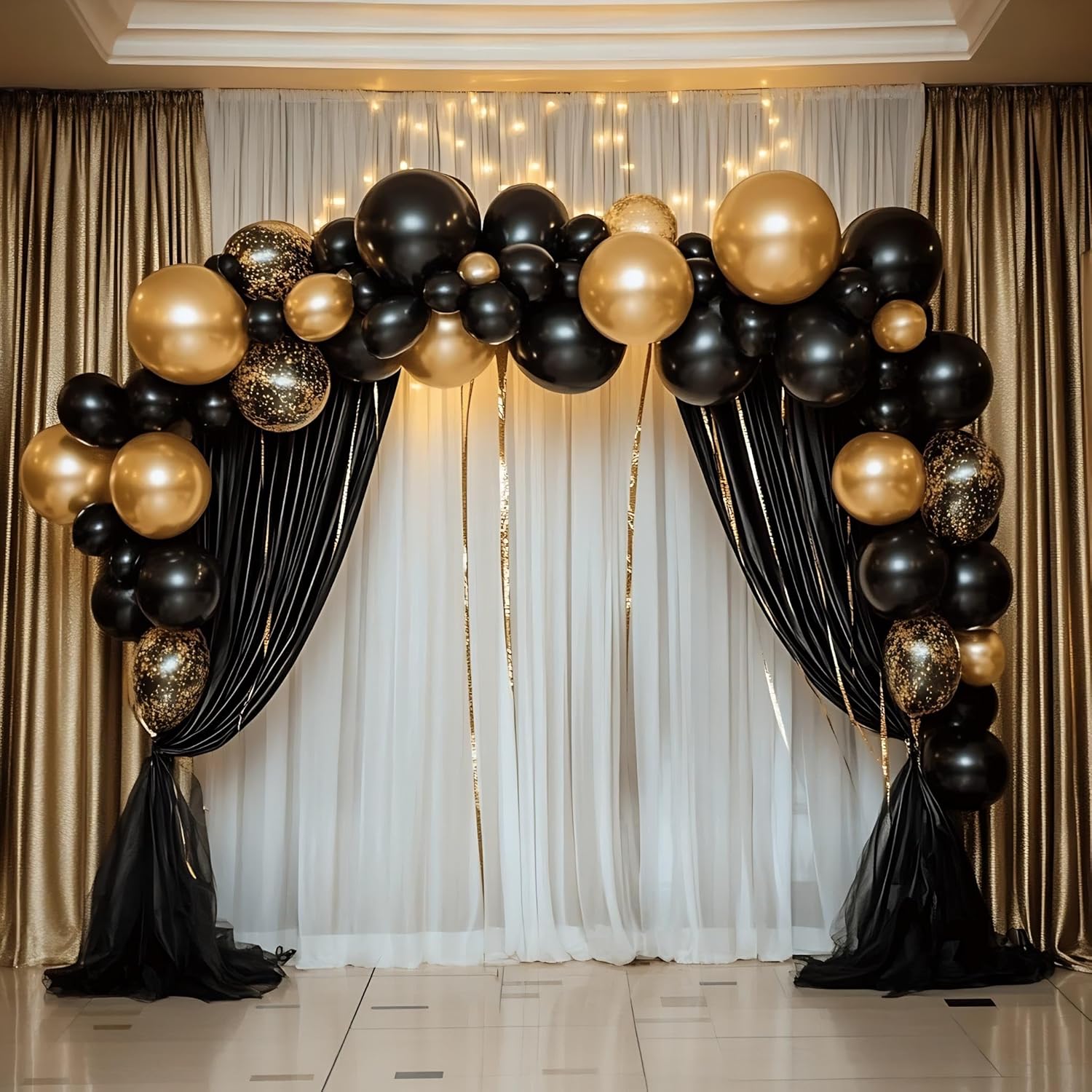 Patimate Black Gold Confetti Balloons Set, 50 pcs 12 inch Metallic Gold Black
