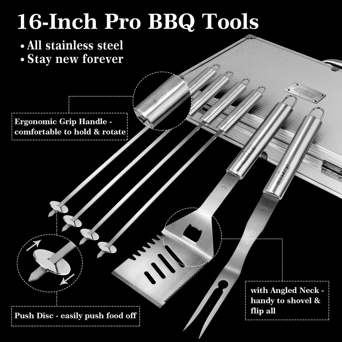 GRILLART BBQ Grill Utensil Tools Set Reinforced BBQ Tongs 19 - GRILLART Official Imagery - 4