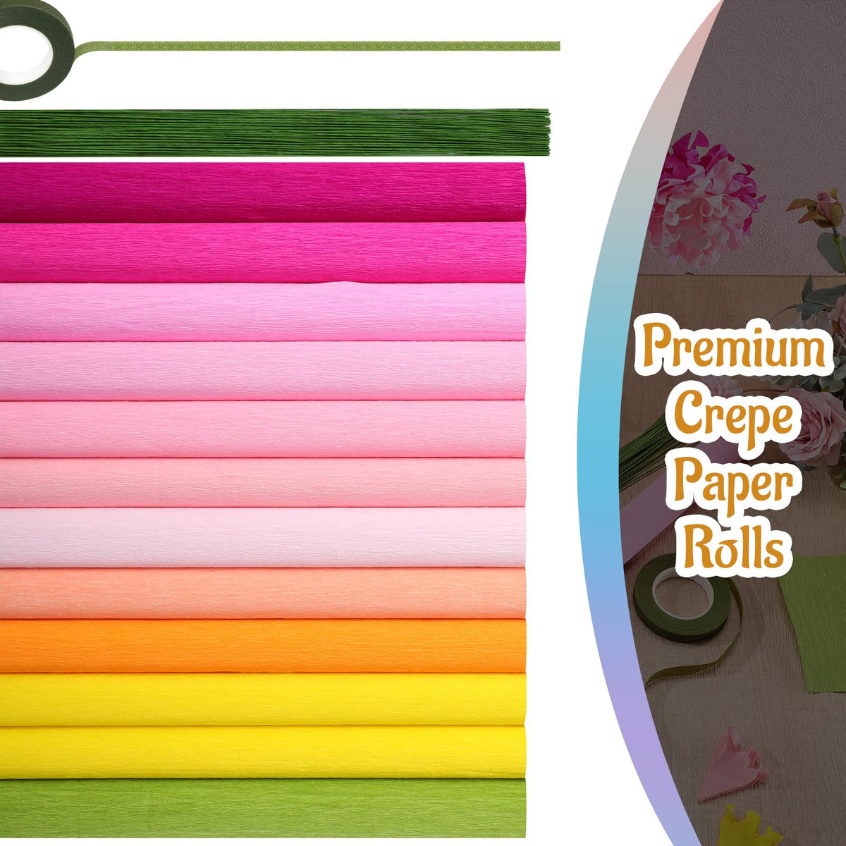 Leinuosen 65 Pcs Crepe Paper Flower DIY Kits 12 Rolls 10 x - Leinuosen Official Imagery - 3