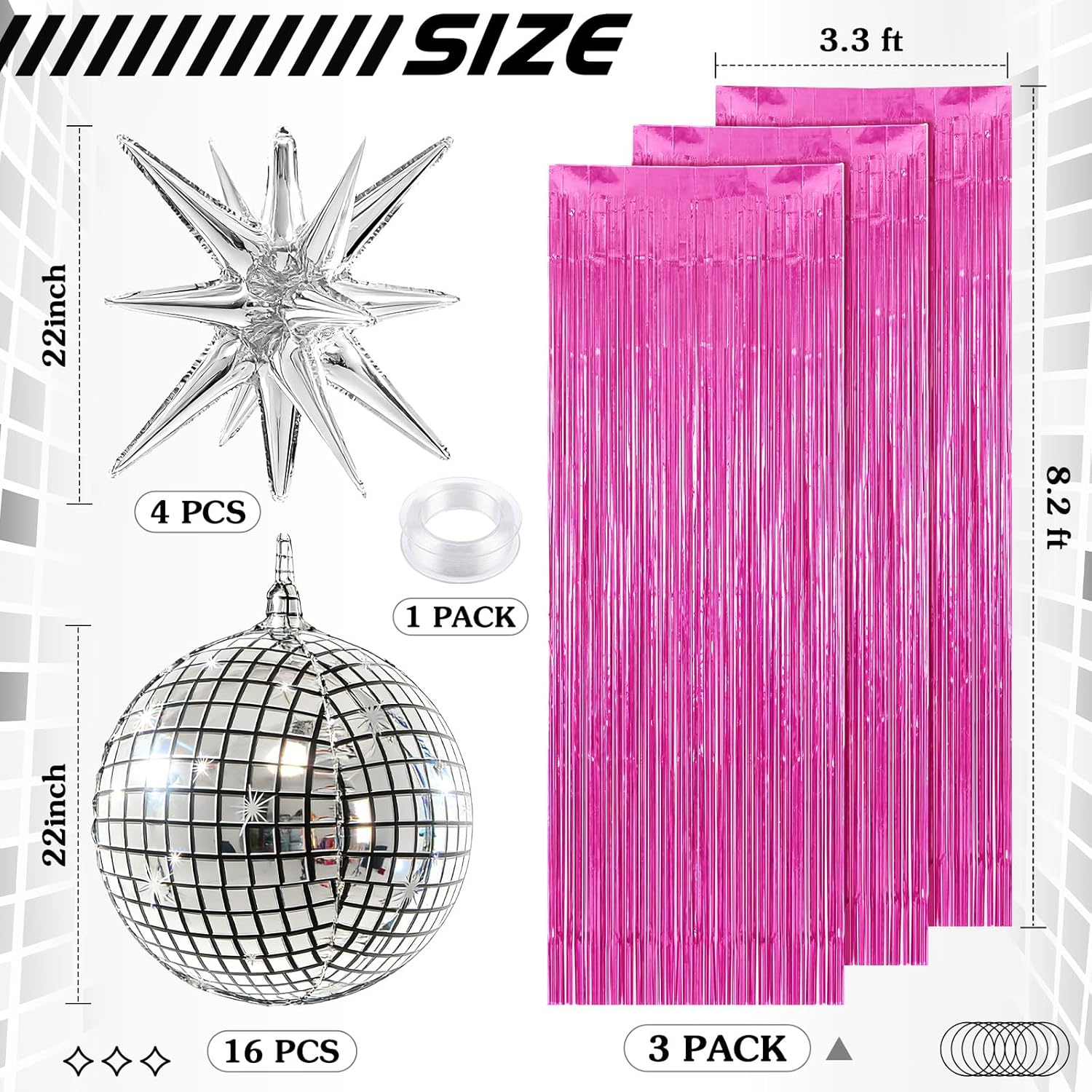 Seenelling 24-piece disco party decoration set with 22-inch 4D disco ball balloons and star balloons for celebration decor