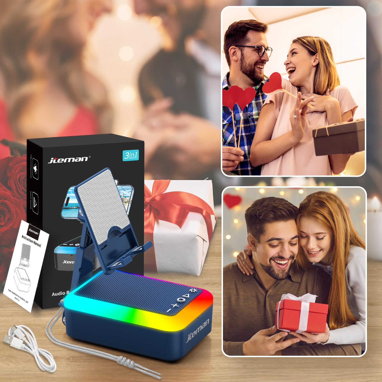 JTEMAN Gifts for Men Women Cell Phone Stand with Bluetooth Speaker and Light, Po - JTEMAN Official Product View 7