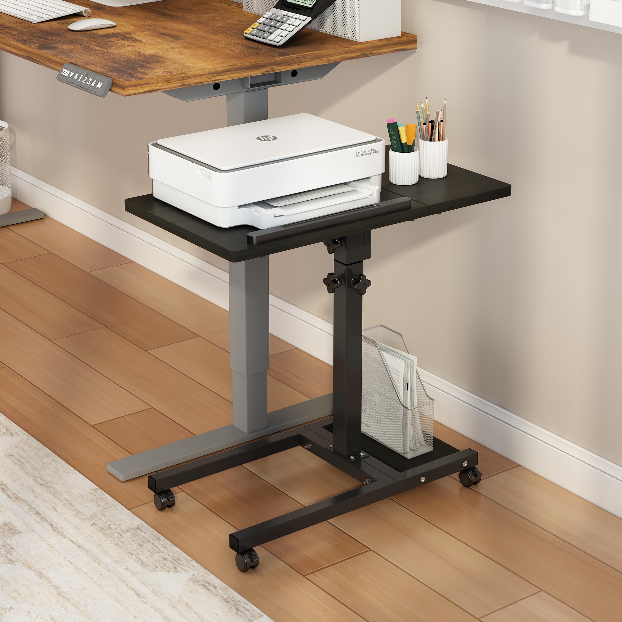 TigerDad adjustable height laptop stand with wheels, tiltable surface, mouse pad, and portable rolling desk cart for PCs and notebooks.