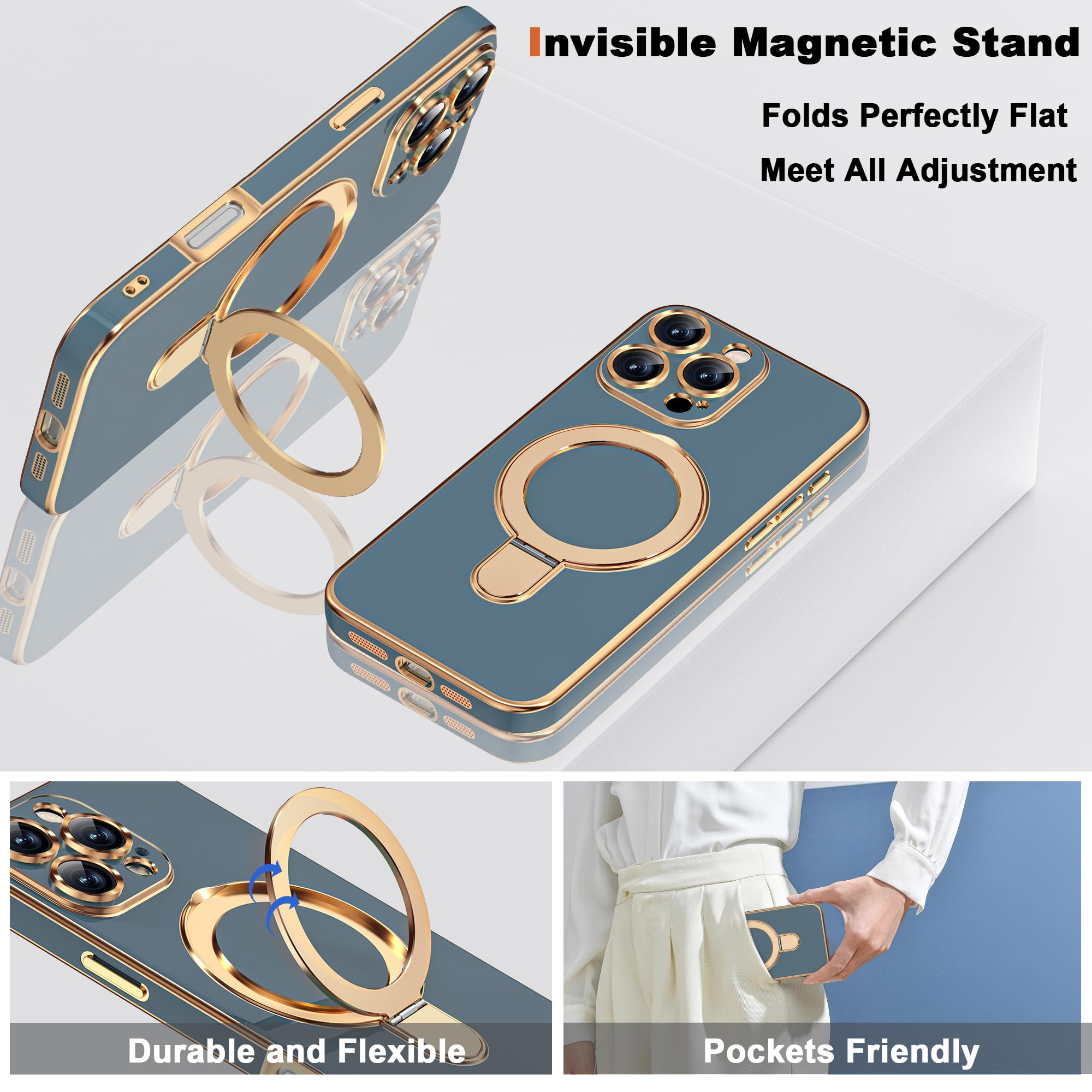 Plating Phone Case for iPhone 16 Pro with Stand 6 3 Grey - ETPESOK Official Imagery - 7