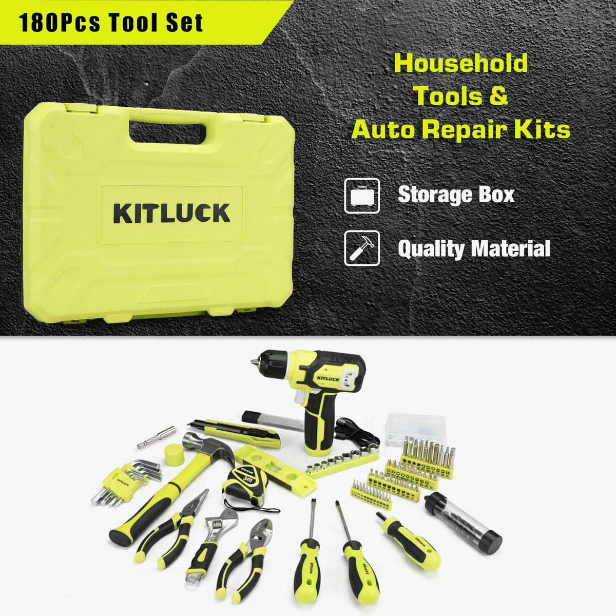 Power Drill Set 180Pcs Home Hand Tool Kit with 8V Drill - KITLUCK Official Imagery - 4