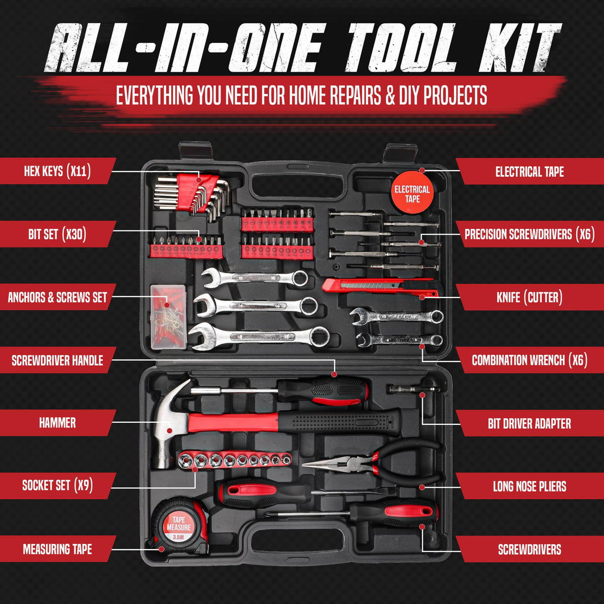 148 Piece Household Tool Kit with Sturdy Case Carbon Steel - XTORVERA Official Imagery - 4