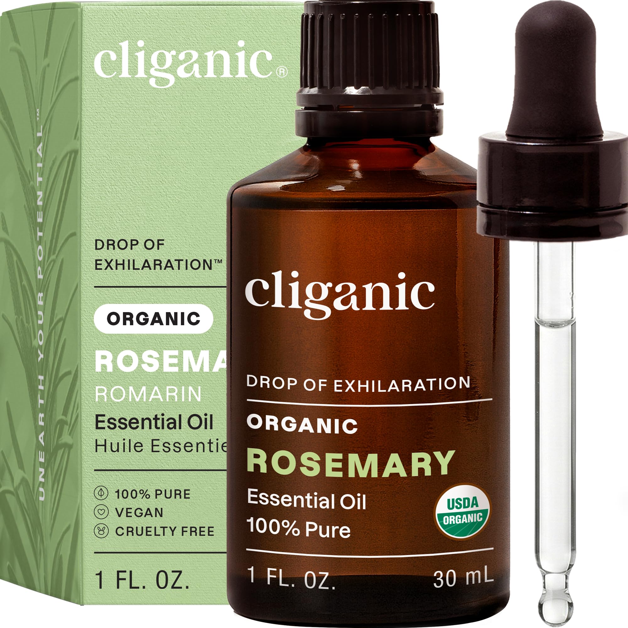 Cliganic Organic Rosemary Essential Oil for Hair, Skin, Aromatherapy - 100% - Cliganic Official Product View 1