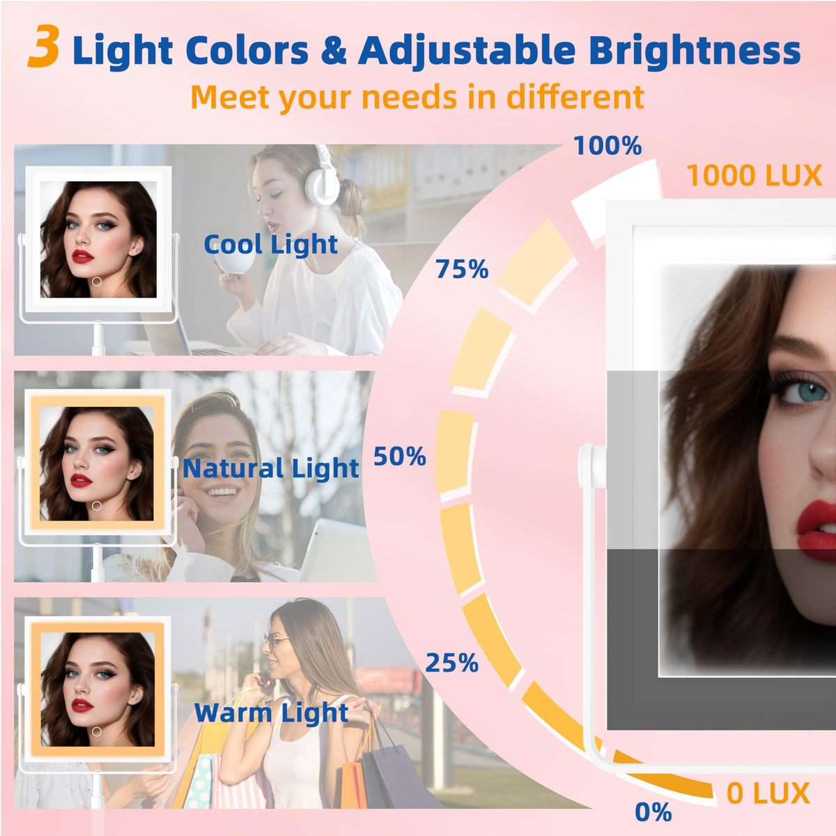 Ruacq Makeup Mirror with Lights 1X 10X Height Adjustable - Ruacq Official Imagery - 7