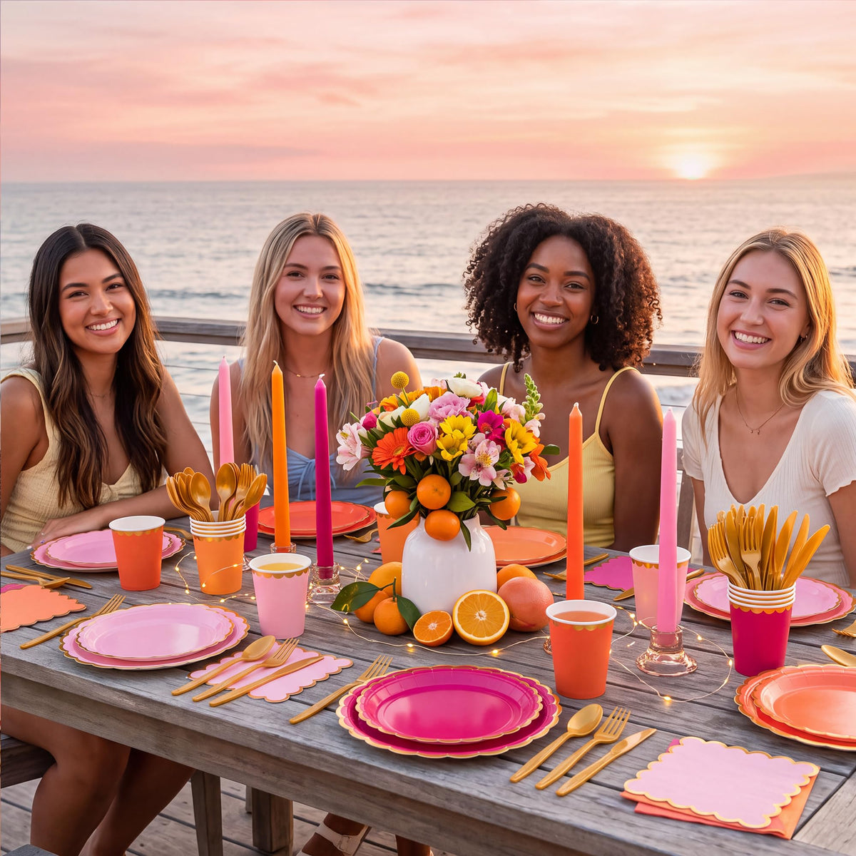 140PCS Pink Orange Disposable Dinnerware Set Serves 20 - Kochorie Official Imagery - 8