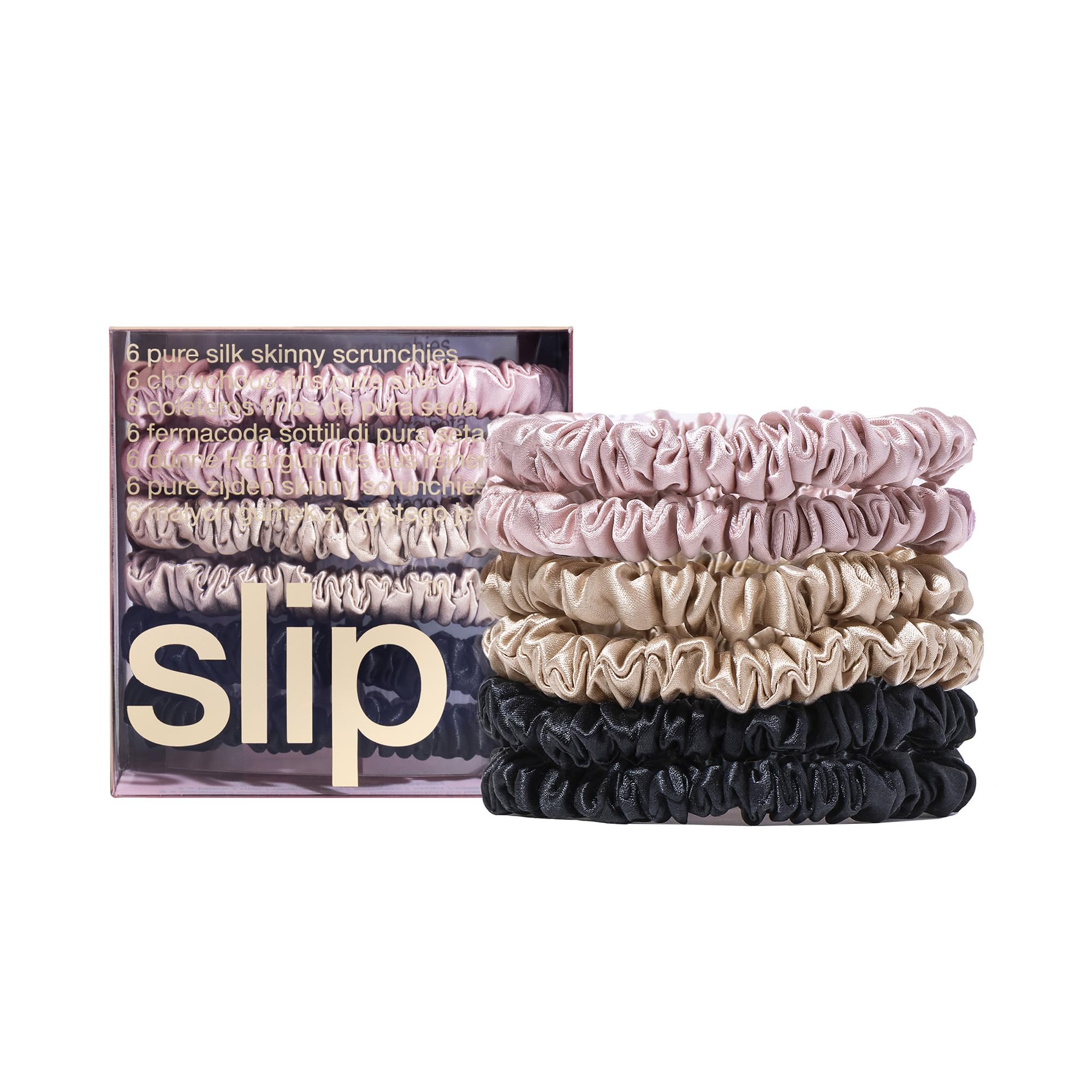 Slip Silk Hair Ties, Multi Skinny Scrunchies, Set of 6 | - Product Imagery
