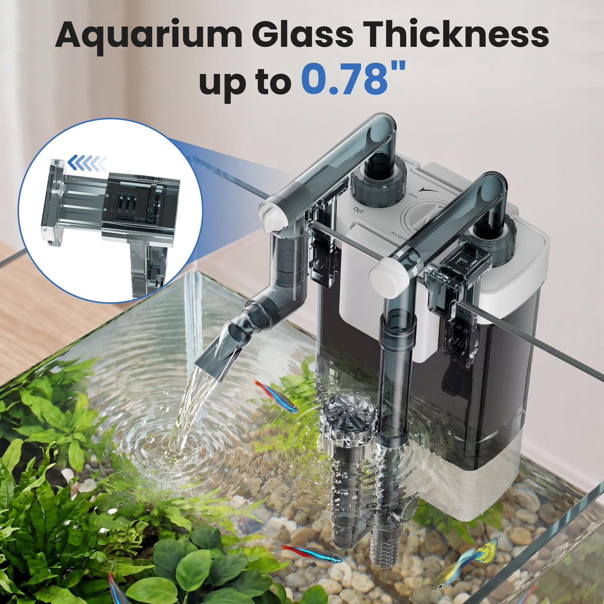 Hang on Back Aquarium Filter for Fish Tanks Large - EVIEUN Official Imagery - 7
