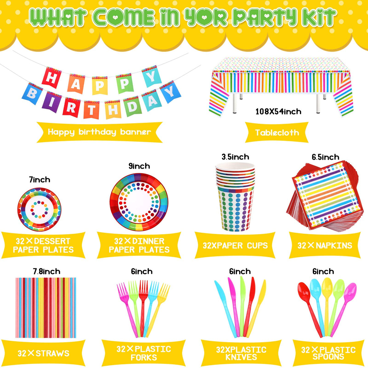 Sepamoon 258 Pcs Rainbow Style Birthday Party Supplies - Sepamoon Official Imagery - 3