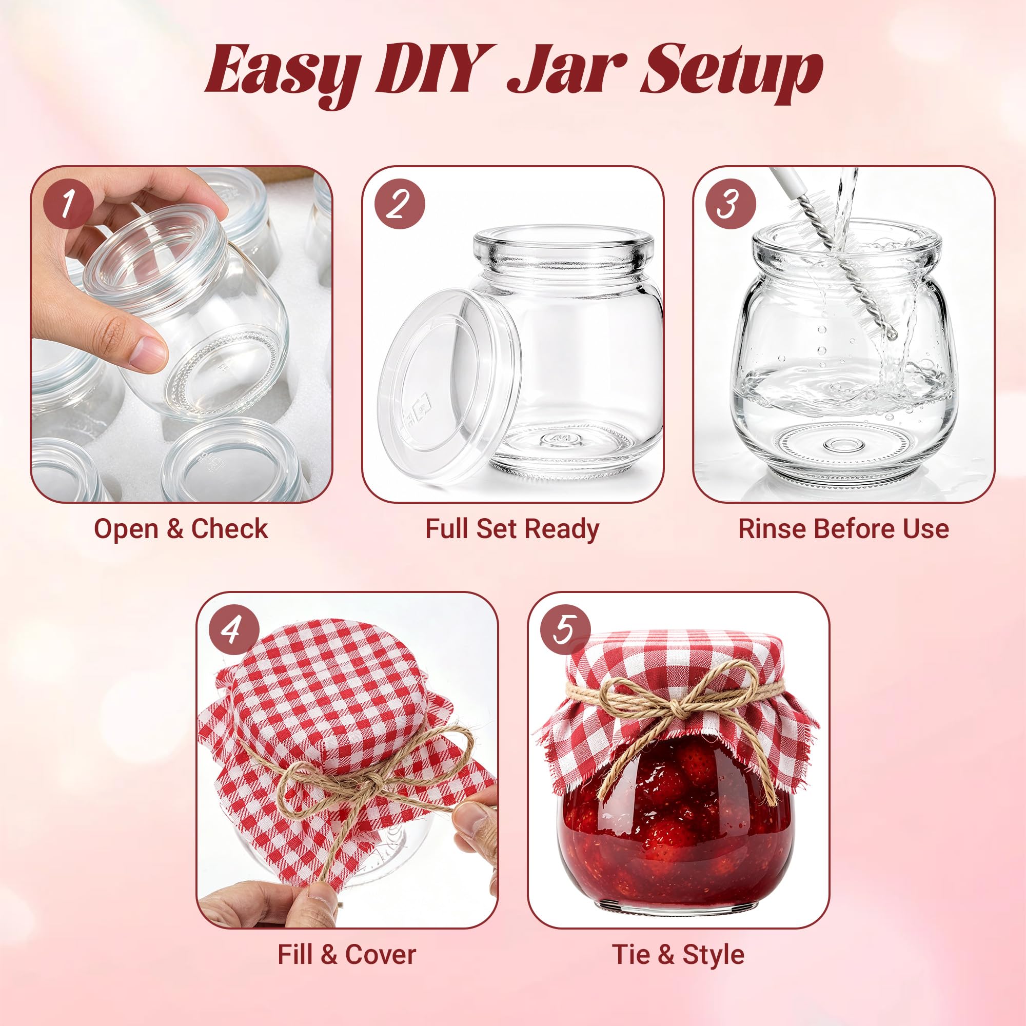 Set of 30 small glass jars with lids by ZHURUININ, mini yogurt jars ideal for jam or storage.