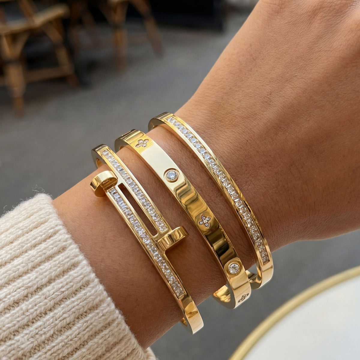 Gold Bangle Bracelets for Women 18K Gold Plated Stainless - Camhanno Official Imagery - 3