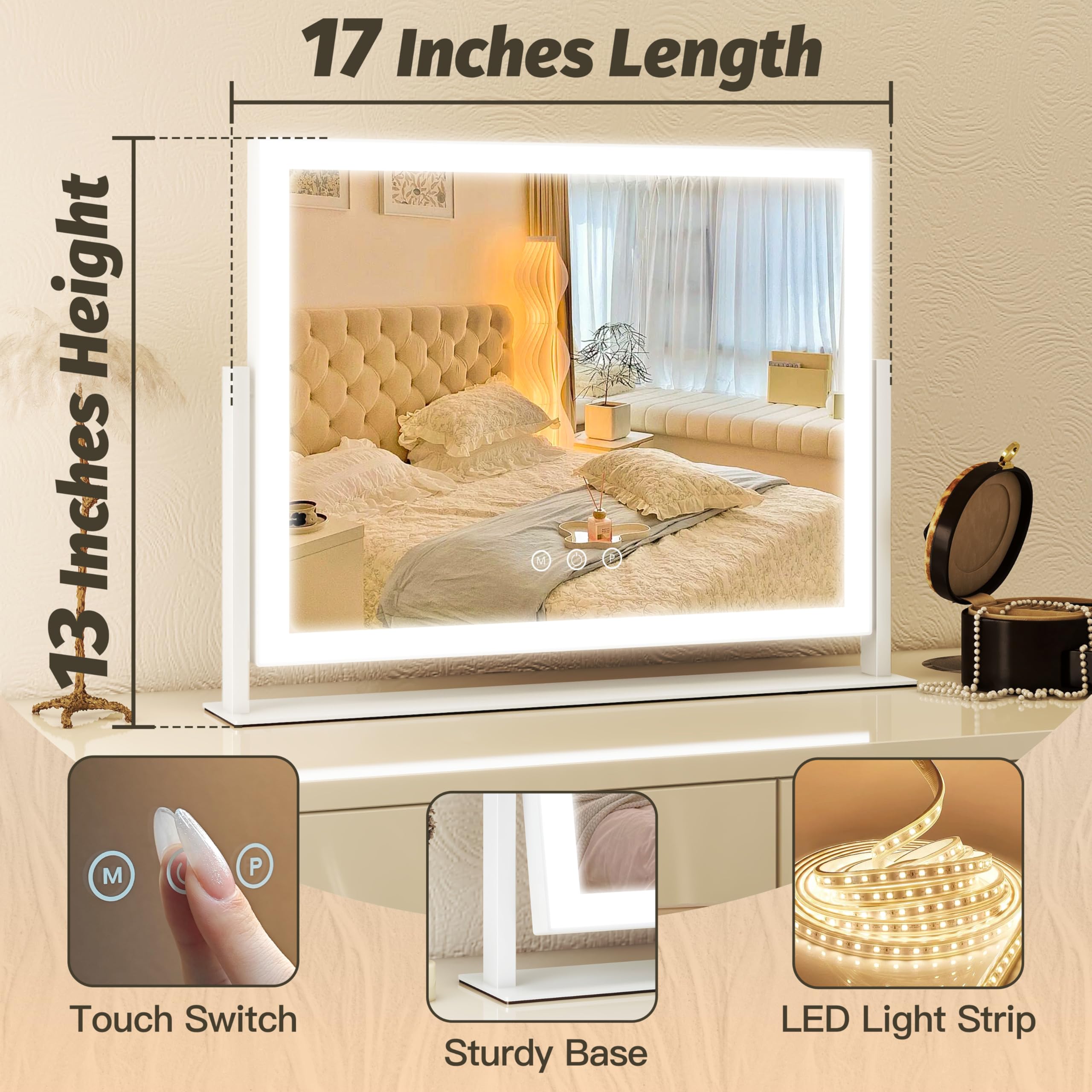 FENNIO Vanity Mirror with Lights 13 x 17 Makeup Mirror with - FENNIO Official Imagery - 3