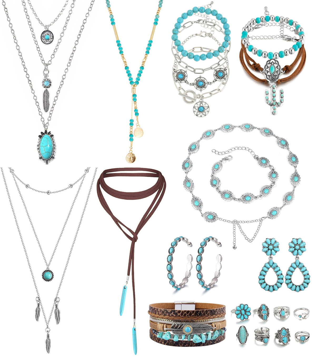 FEYIR Bohemian Turquoise Jewelry Set for Women Boho - FEYIR Official Imagery - 2