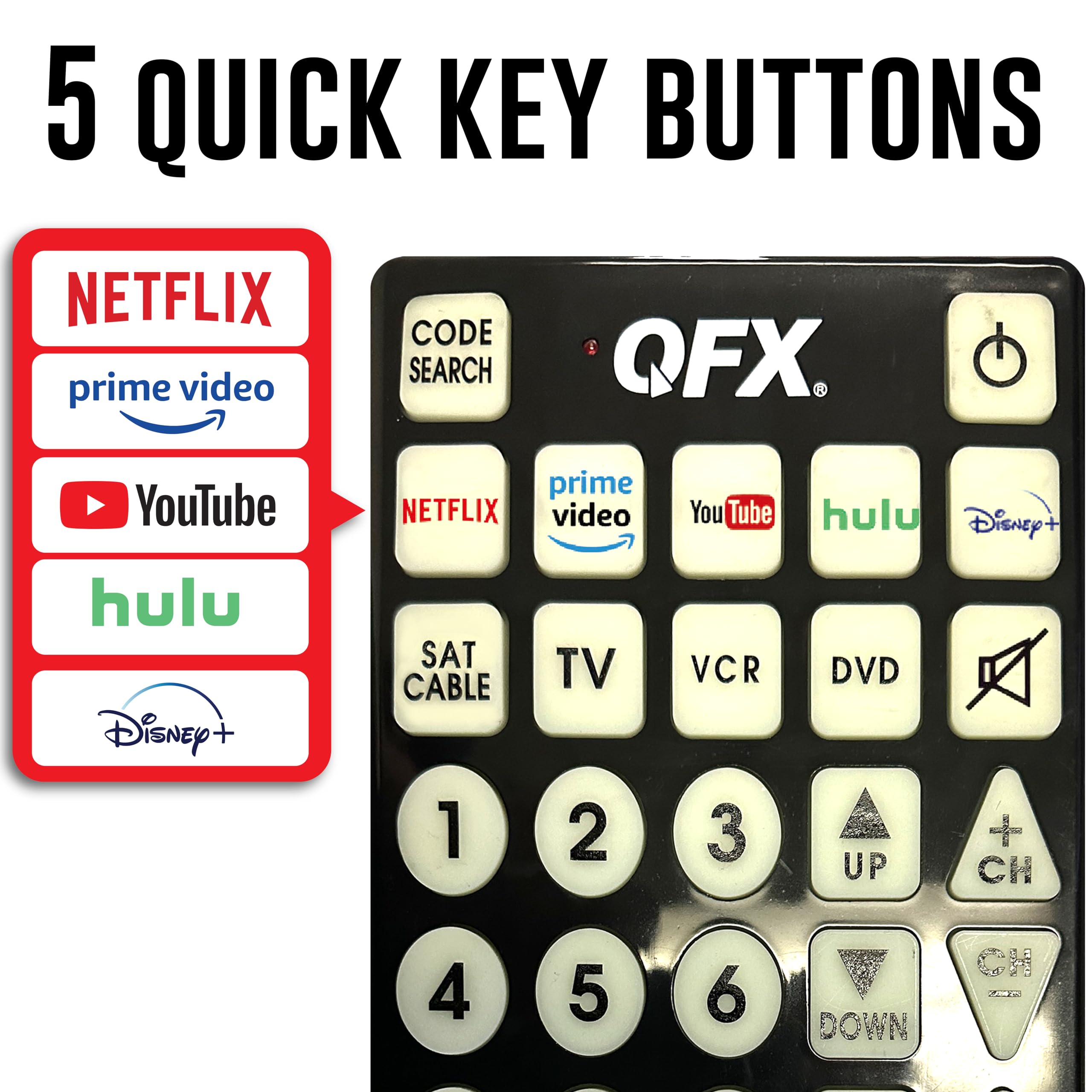QFX REM-115 8 in 1 Large Jumbo Universal Remote Control for RCA, by QFX - Angle View 4