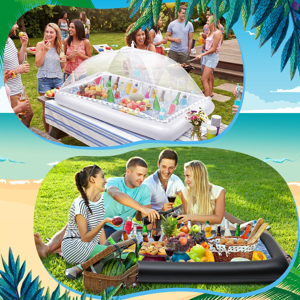 5 Pcs Inflatable Serving Bar Kit Ice Tray Cooler Black White - Leitee Official Imagery - 7