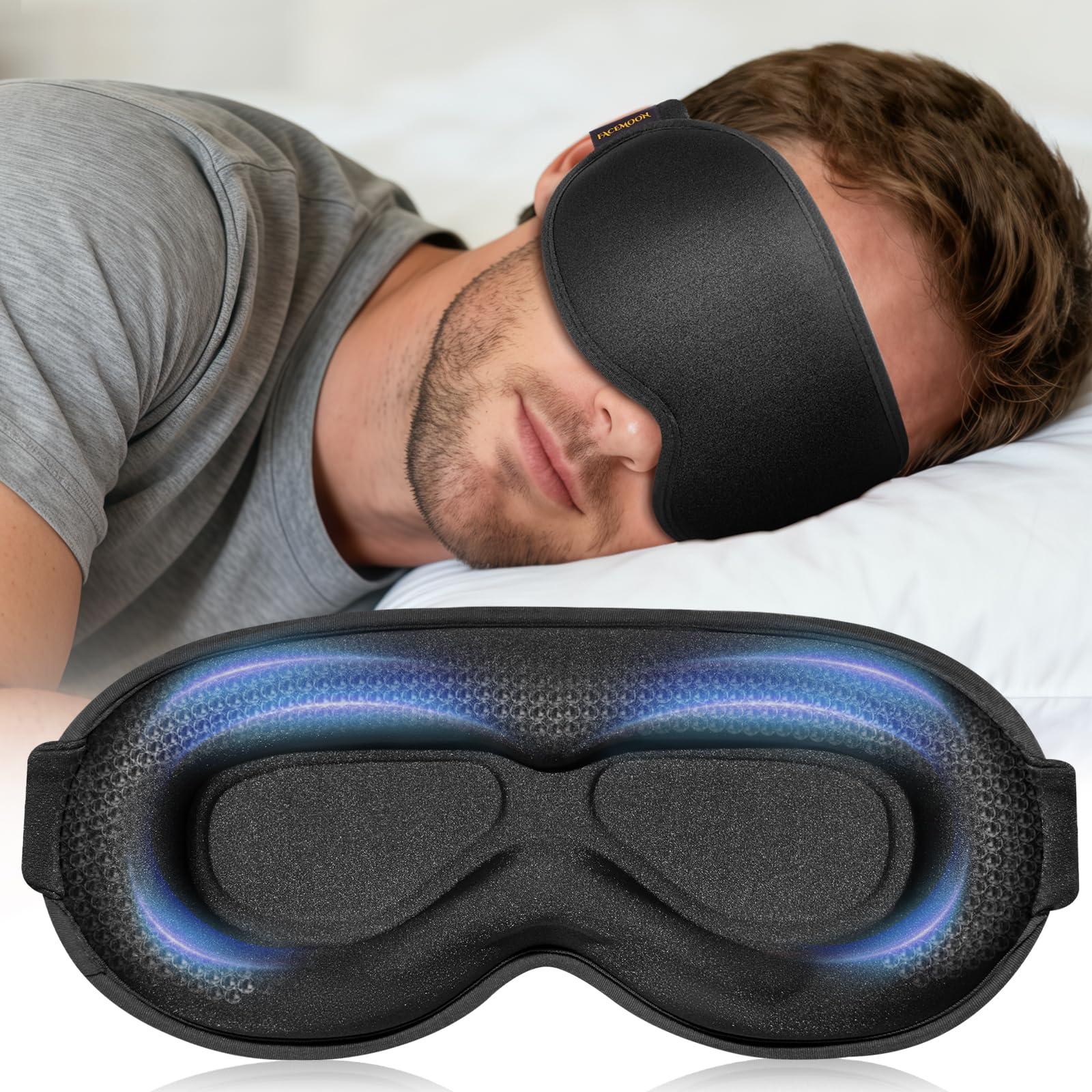 FACEMOON Blackout Weighted Eye Mask, 3D Sleep Mask for Men, Trave by Facemoon - Angle View 1