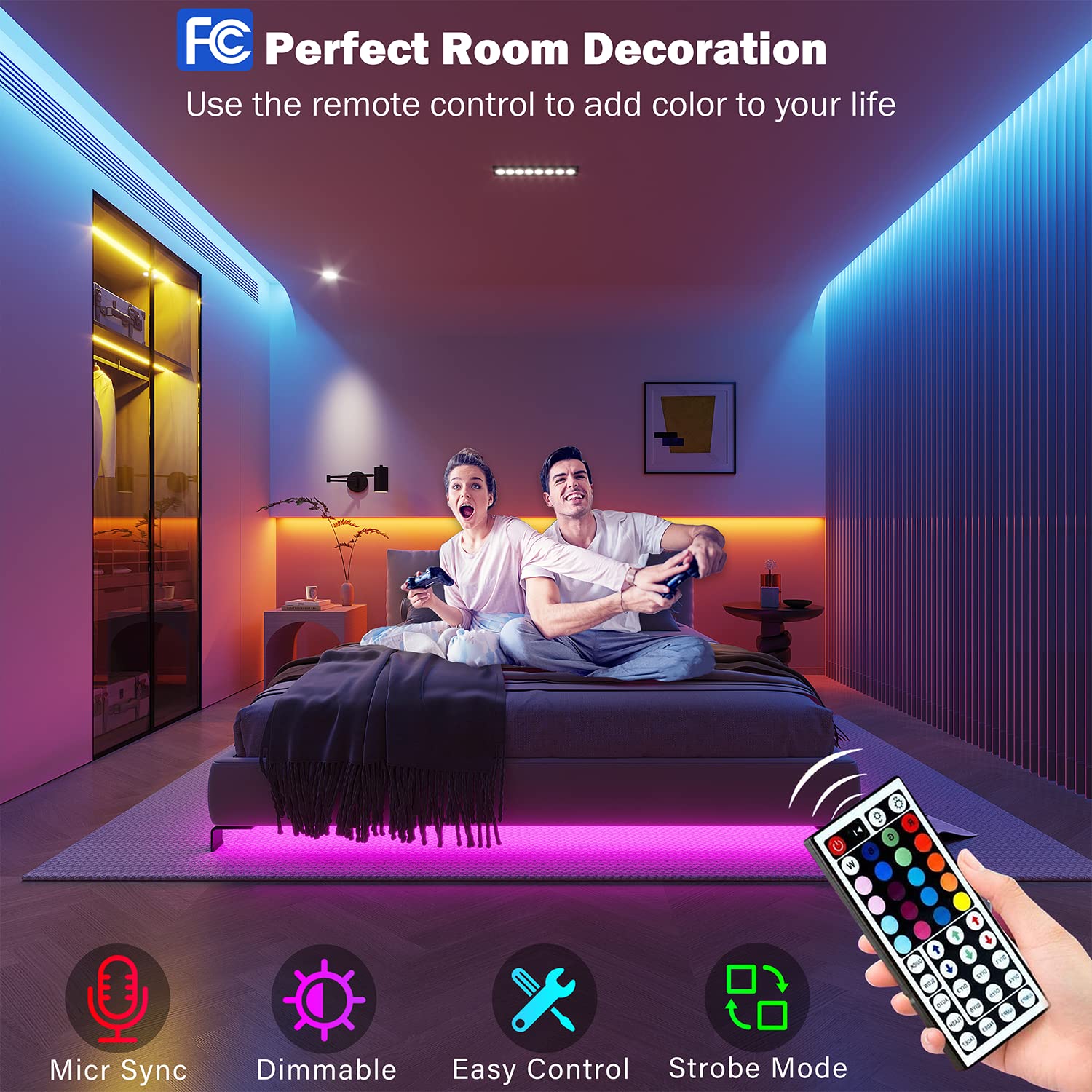 Leeleberd Led Lights for Bedroom 100 ft   Music Sync Color Changing RGB Led Stri - Leeleberd Official Product View 3