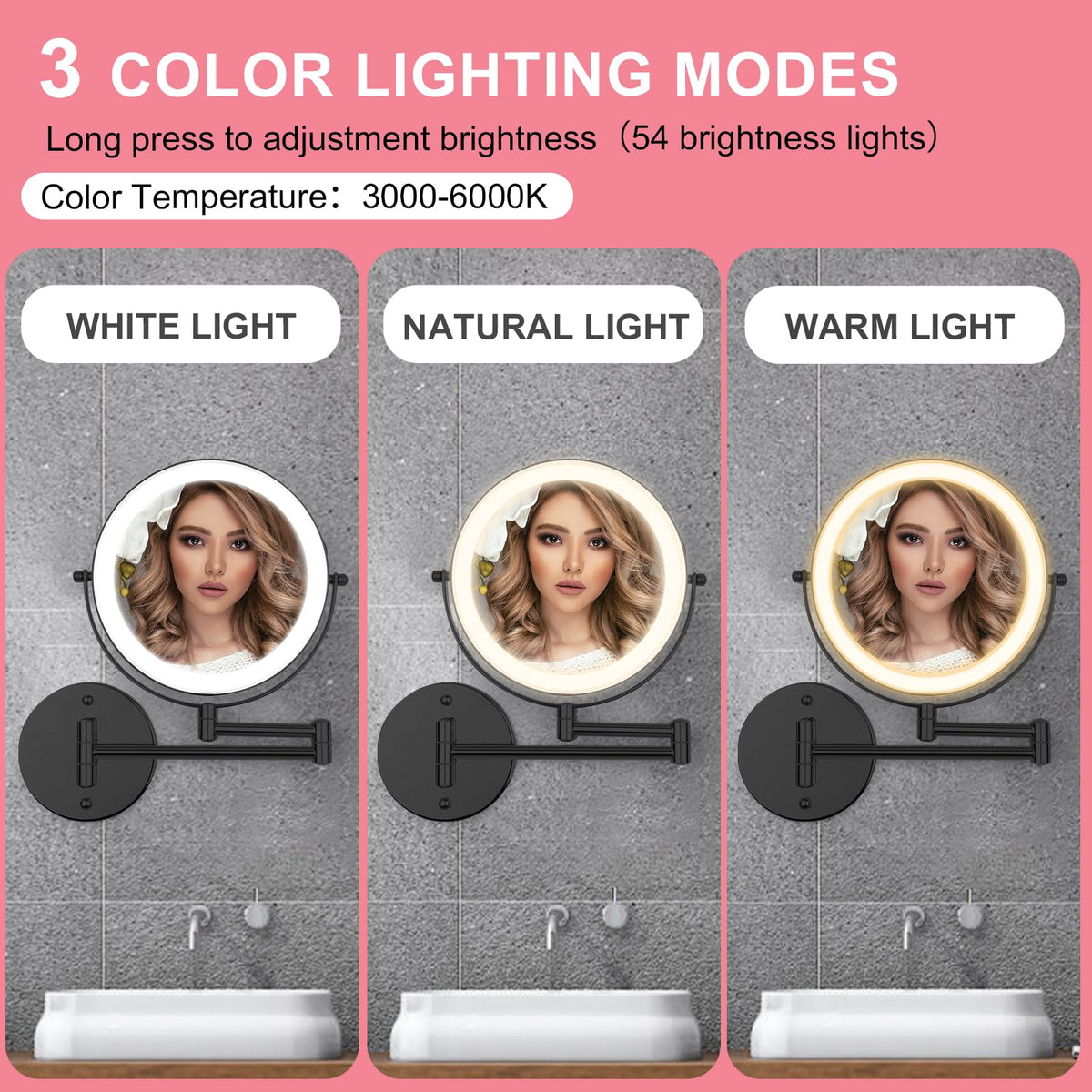 8 Wall Mounted Magnifying Mirror LED Lighted Vanity Mirror - FFowcye Official Imagery - 5