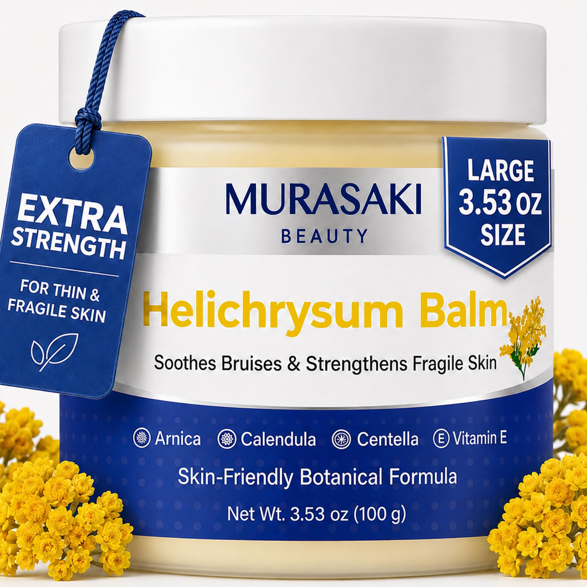 MURASAKI BEAUTY Helichrysum Balm with Botanical Extracts, Deep Hydration Helichrysum Balm for Bruise-Prone, Fragile & Thin-Looking Skin, Skin Barrier Support 3.53 oz
