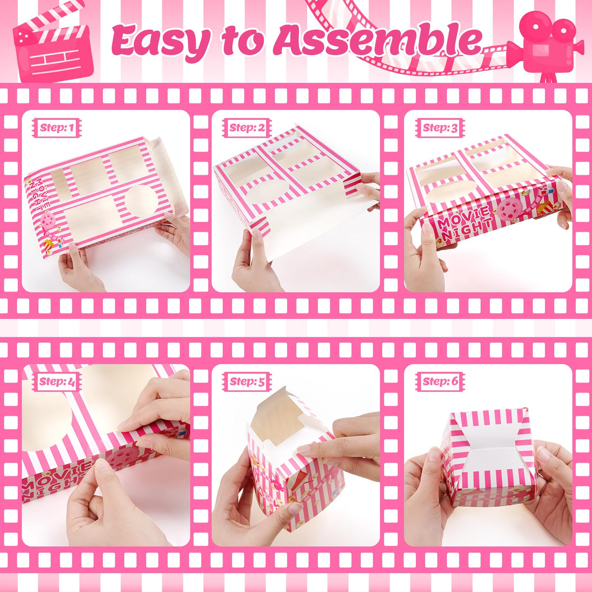 48 Pcs Pink Movie Night Party Supplies Snack Popcorn Trays - ARQRHTLY Official Imagery - 5