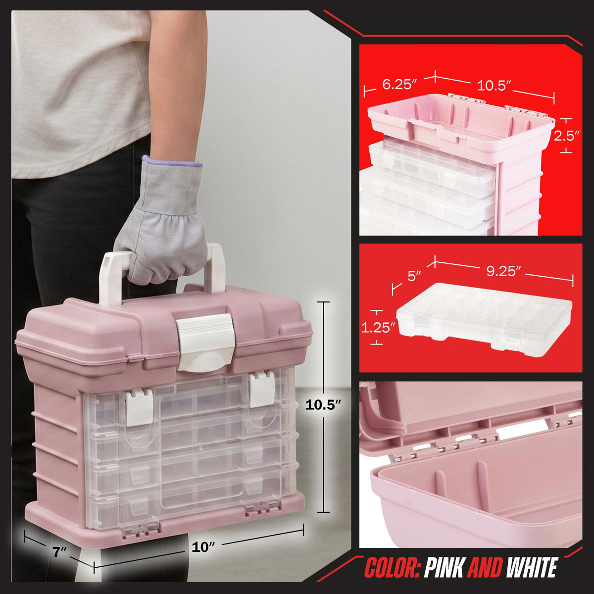 Stalwart Portable Tool Box for Women or Men Pink - Stalwart Official Imagery - 3