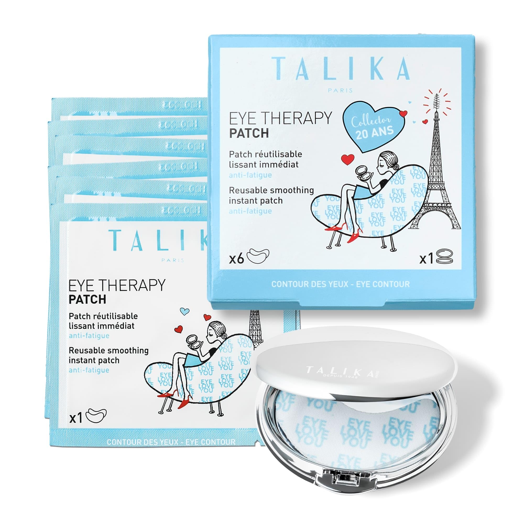 TALIKA Eye Therapy Instant Smoothing Eye Masks for Dark Circles and Puffy Eyes -Reusable Under Eye Patches For Immediate Effect, 6 pairs with travel case - Talika Official Product View 2