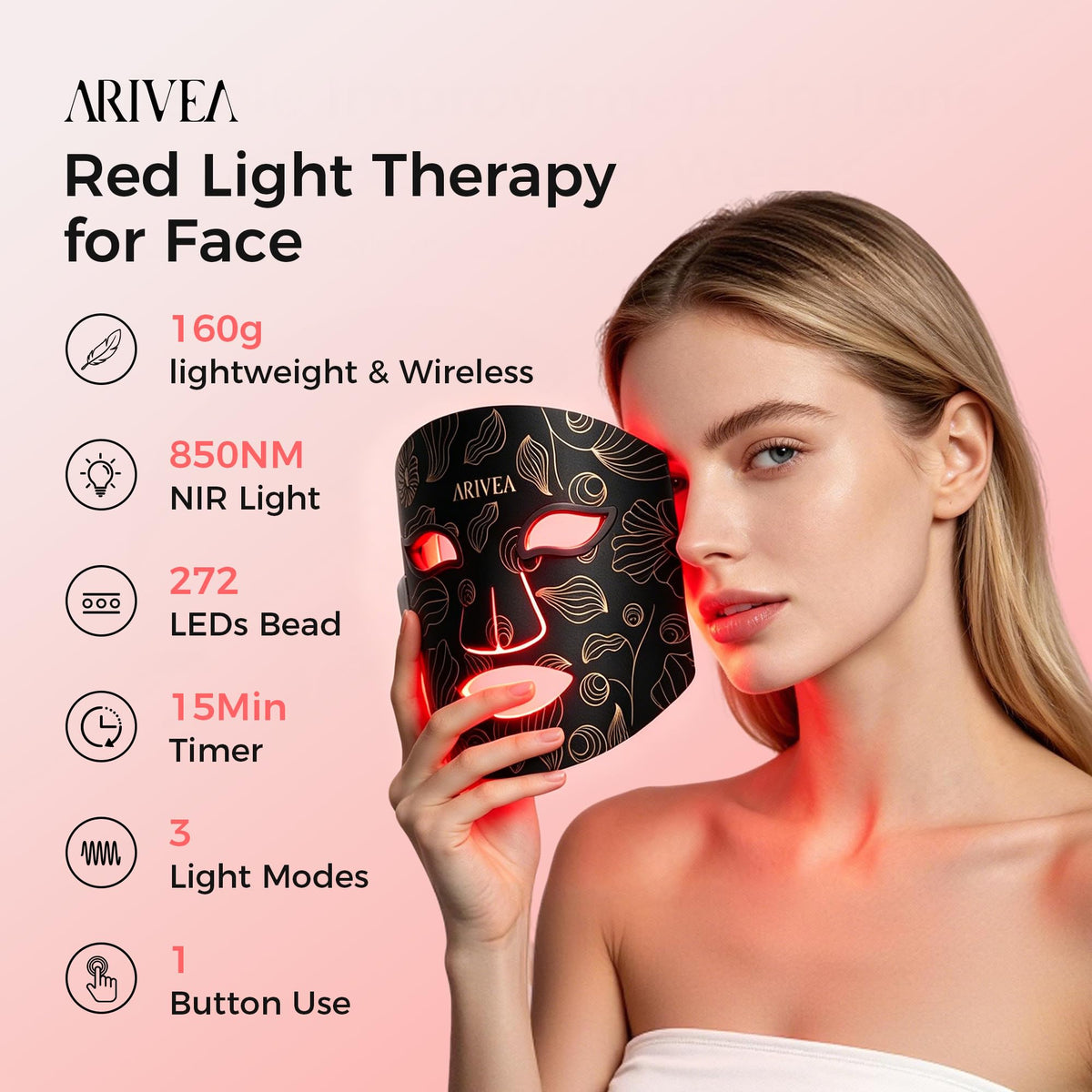 Red Light Therapy for Face 850NM NIR Infrared Red Blue LED 3 - ARIVEA Official Imagery - 4