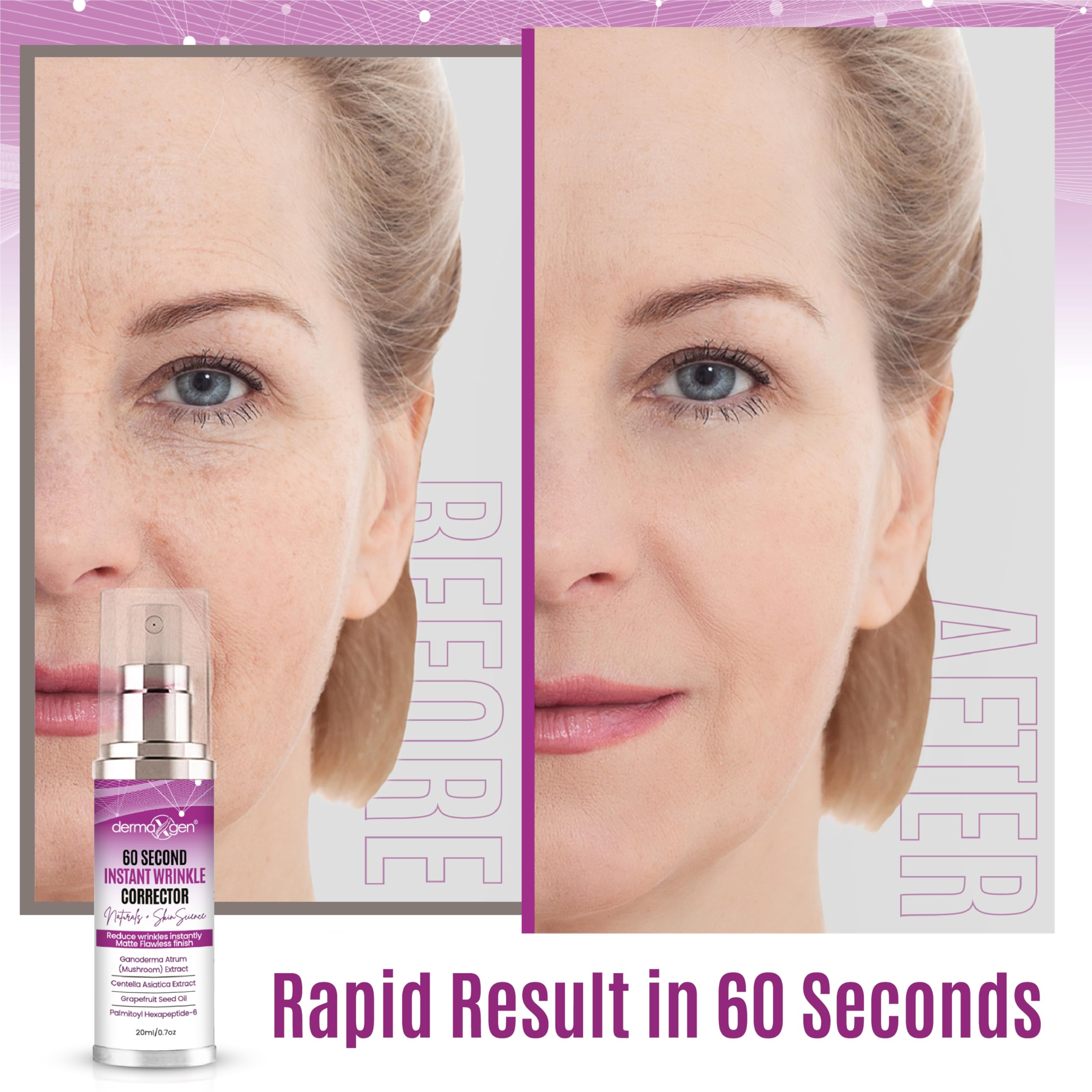 DERMAXGEN 60 Second Instant Wrinkle Corrector Pure Organic + Peptide Complex, - DERMAXGEN Official Product View 6