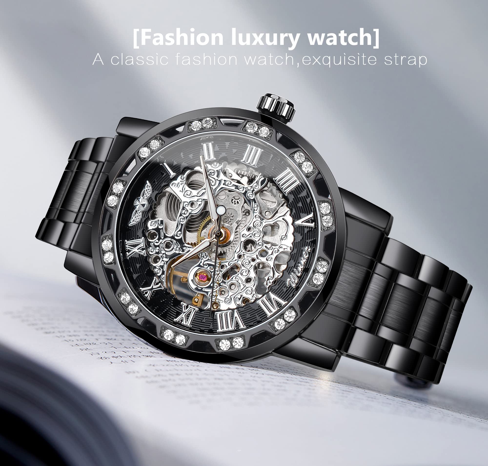 FORSINING Steampunk Skeleton Mechanical Watch for Men