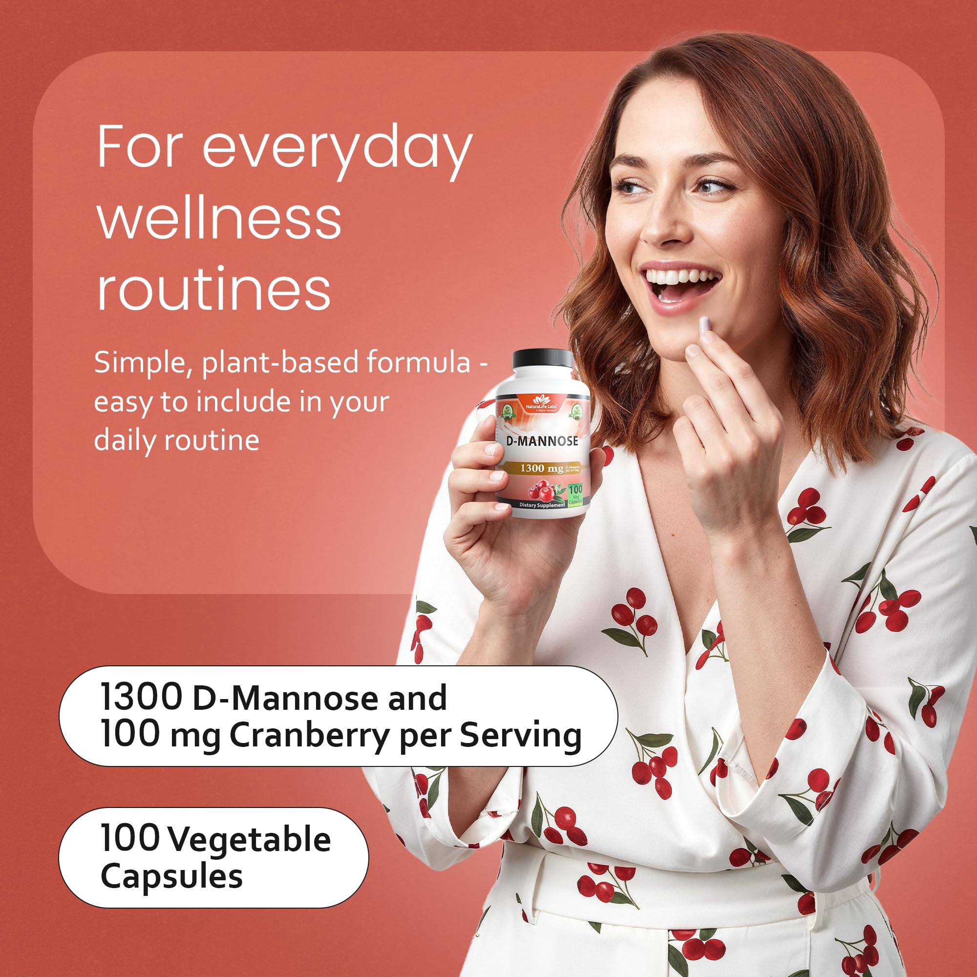 NaturaLife Labs D-Mannose 1300mg + Cranberry 100 Caps