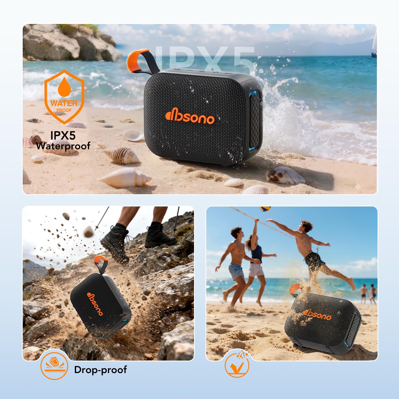 dbsono Portable Bluetooth Speaker Line-in Support: IPX5 Waterproof, Bl - View 5