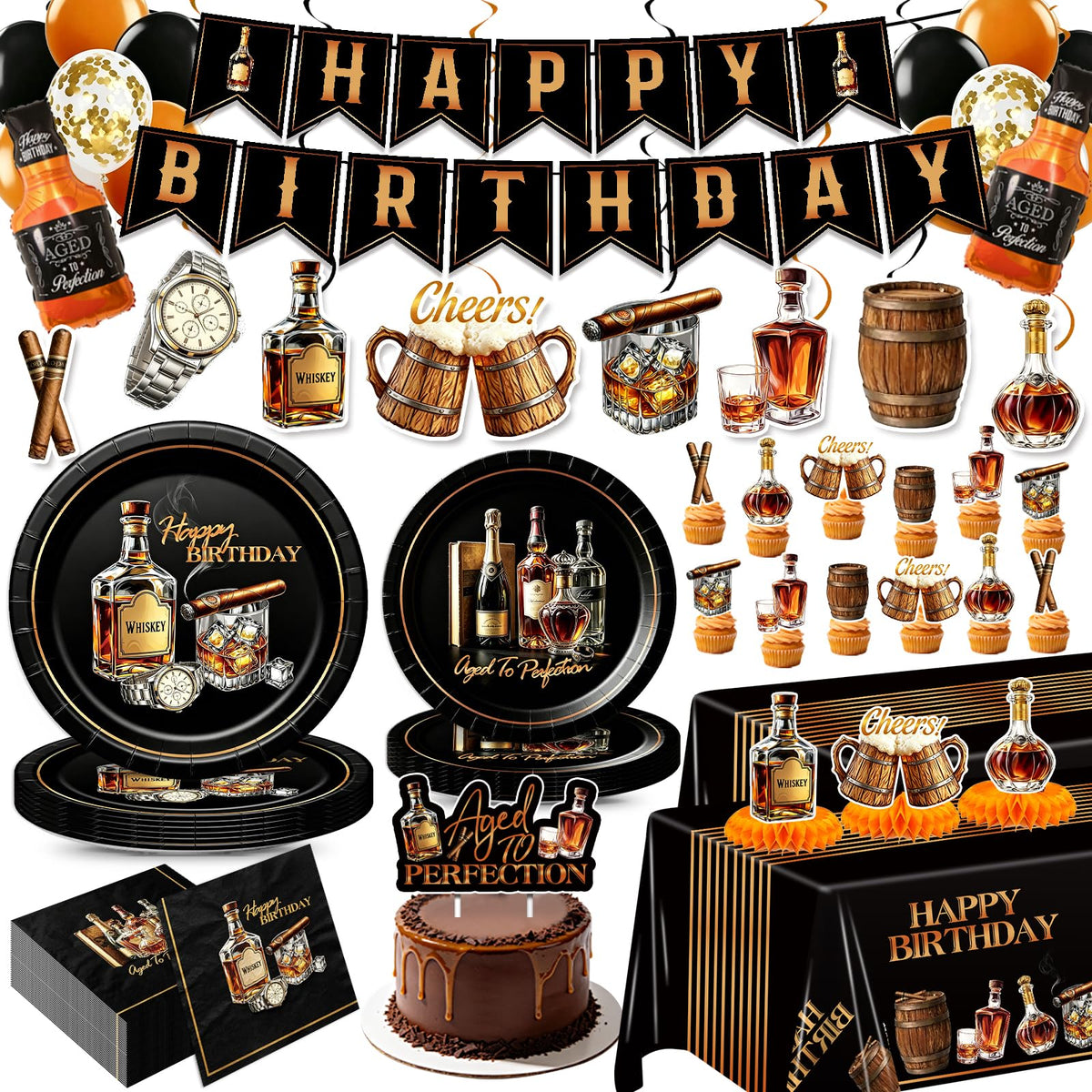 126Pcs Gentleman Vintage Birthday Paper Plates Napkins Party - ZHBZPTY Official Imagery - 1