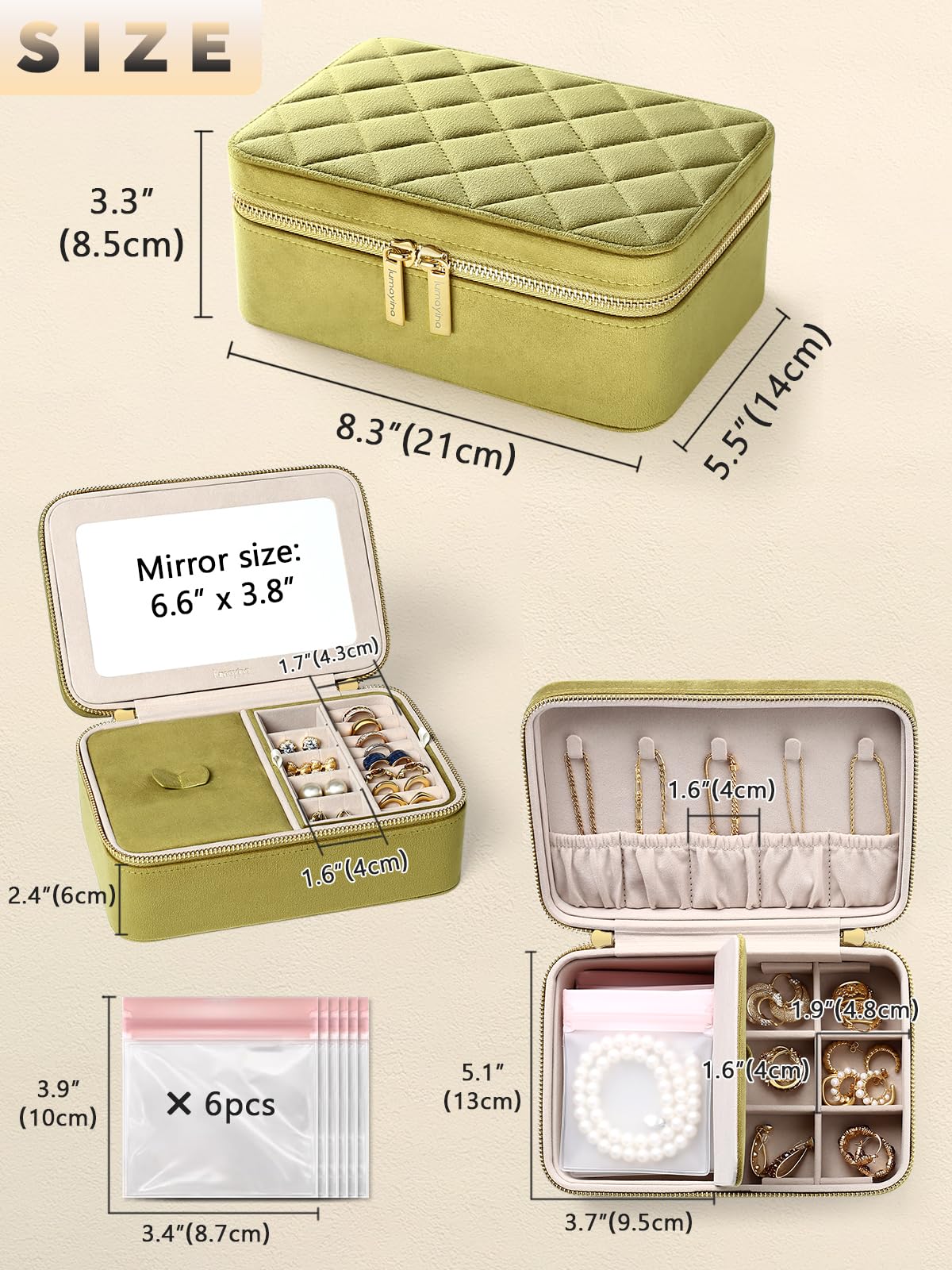 Velvet Travel Jewelry Organizer Case with Large Mirror for - Lumayina Official Imagery - 3
