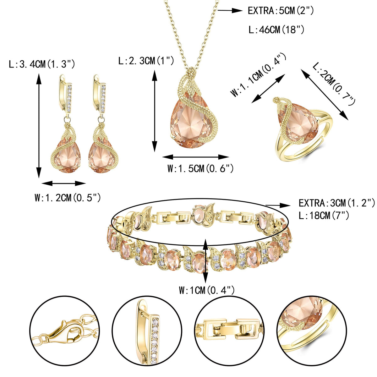 EVER FAITH Pear Cubic Zirconia Wedding Jewelry Set for Bride - EVER FAITH Official Imagery - 7