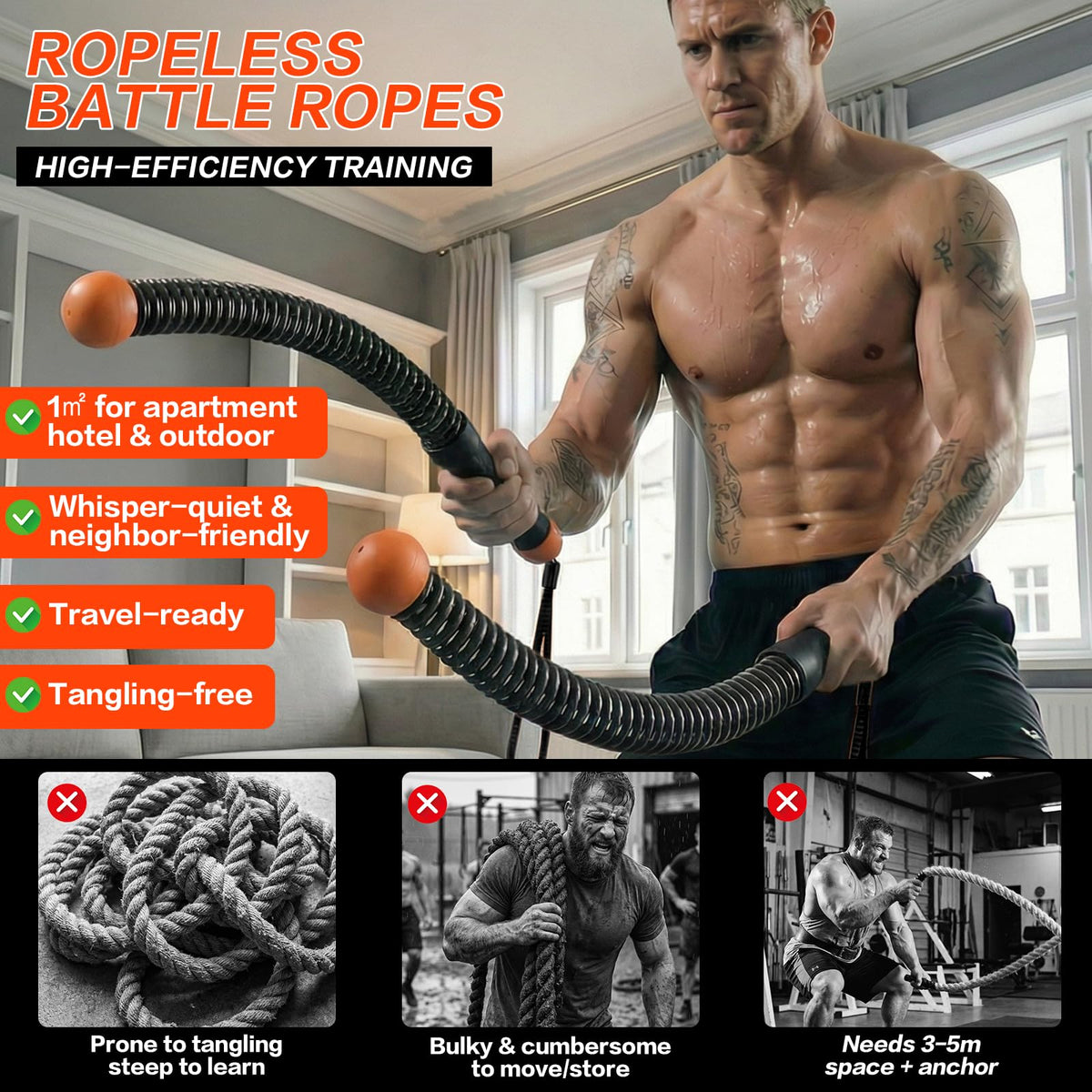 Ropeless Battle Ropes for Home Gym Portable Cordless - Varillo Official Imagery - 5