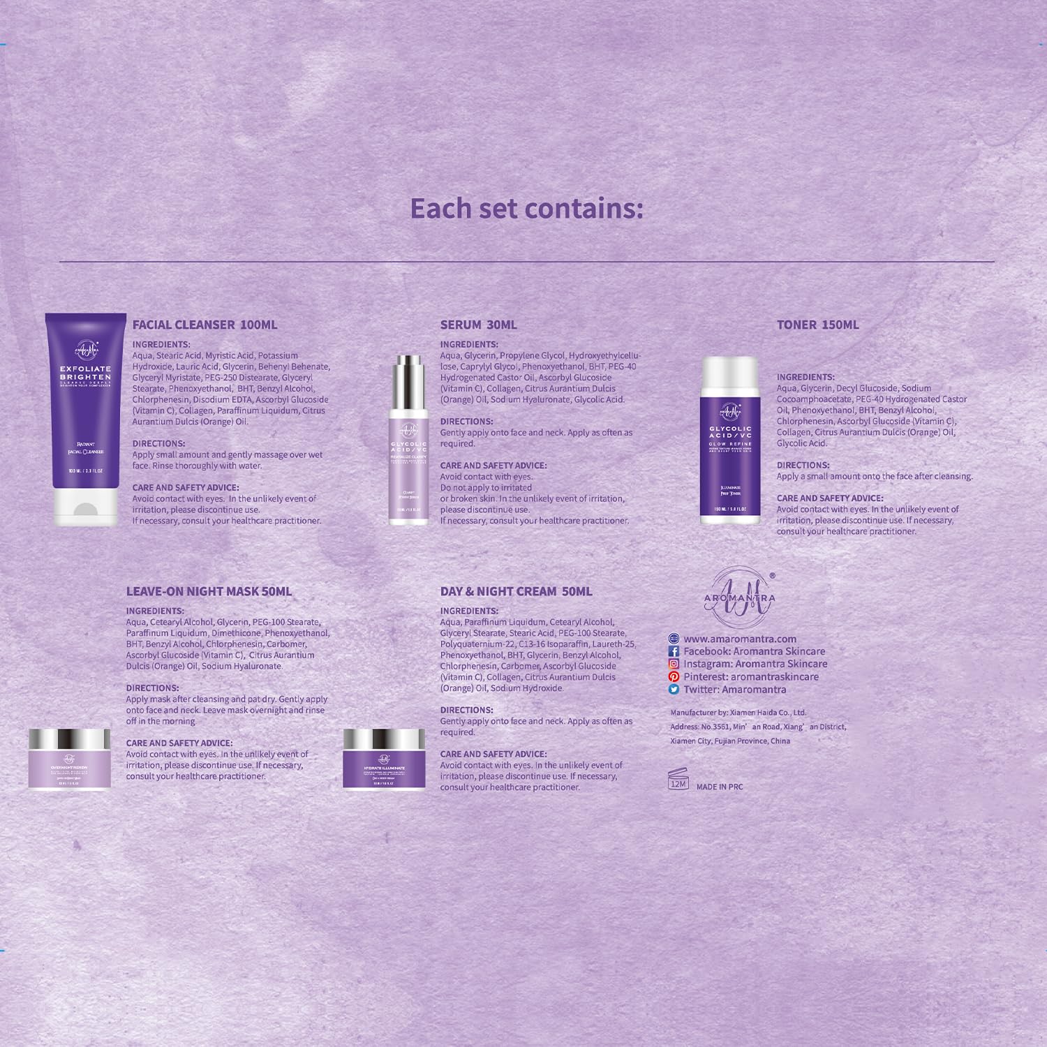 Daily Essential Skincare Set, Glycolic Acid+Vitamin C Facial - AM AROMANTRA