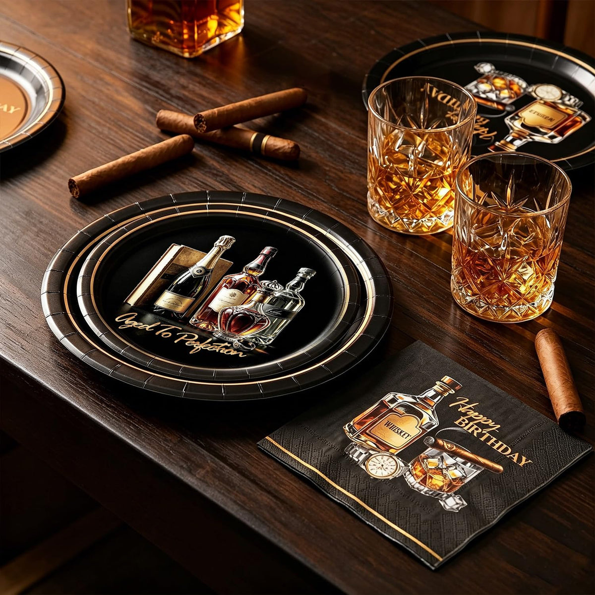126Pcs Gentleman Vintage Birthday Paper Plates Napkins Party - ZHBZPTY Official Imagery - 7