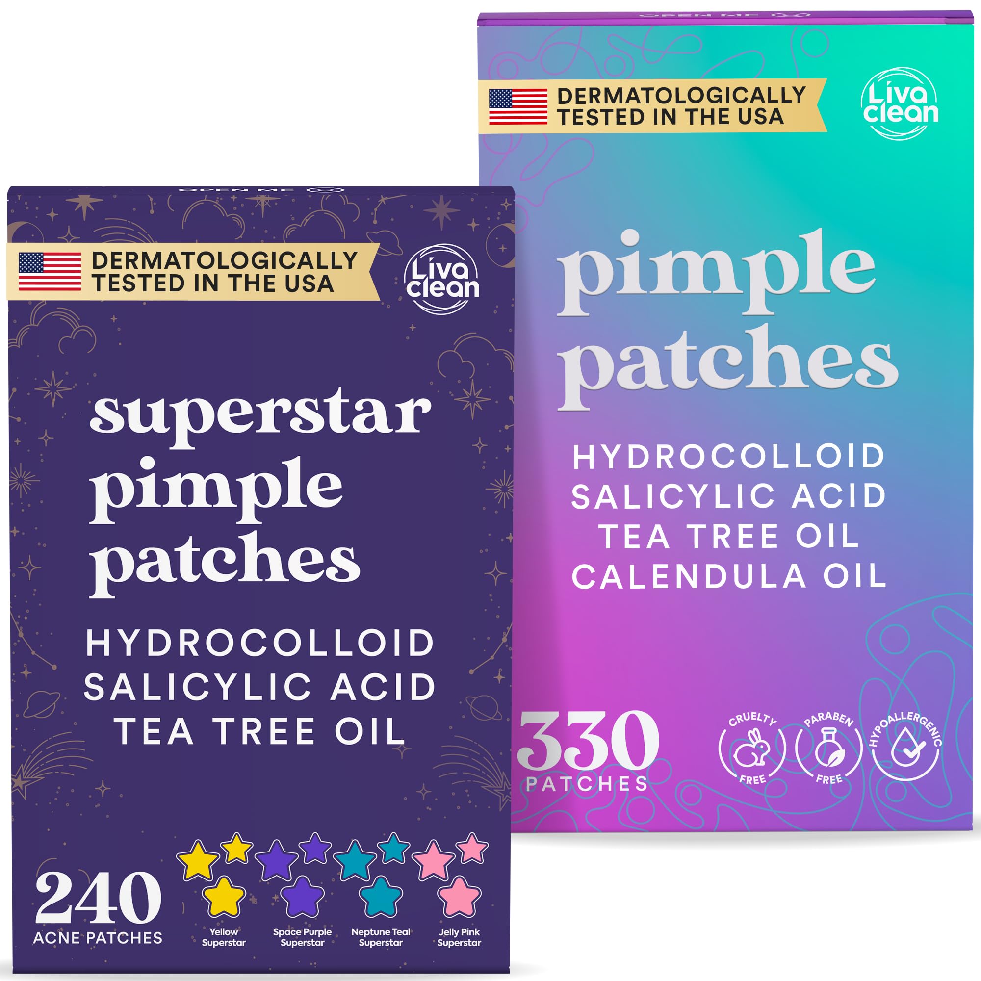 Livaclean 240 CT Star Pimple Patches for Face + 330 CT Acne - LivaClean