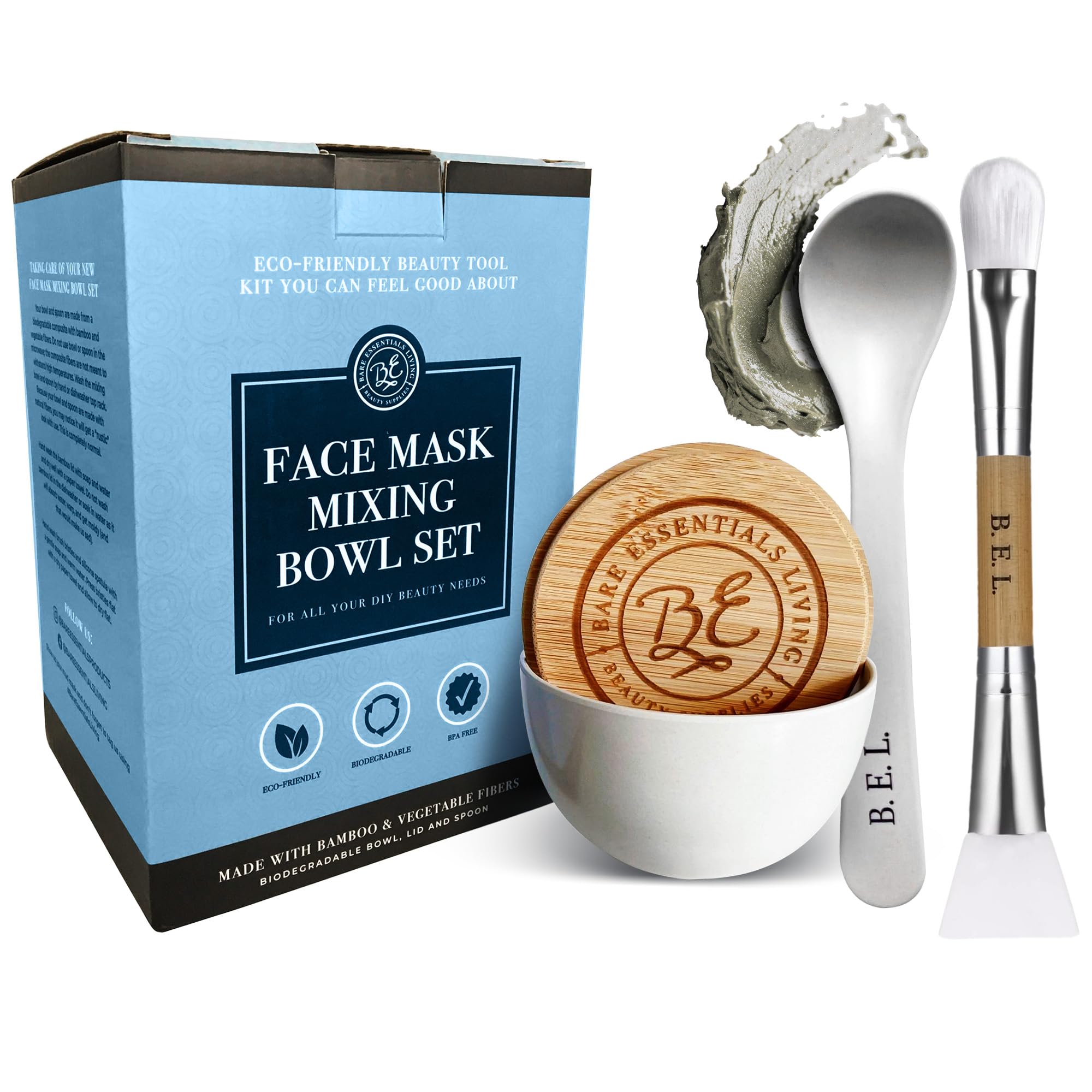 Clay Face Mask Mixing Bowl Set, Skin Care Kit Facial Bowls with - Bare Essentials Living