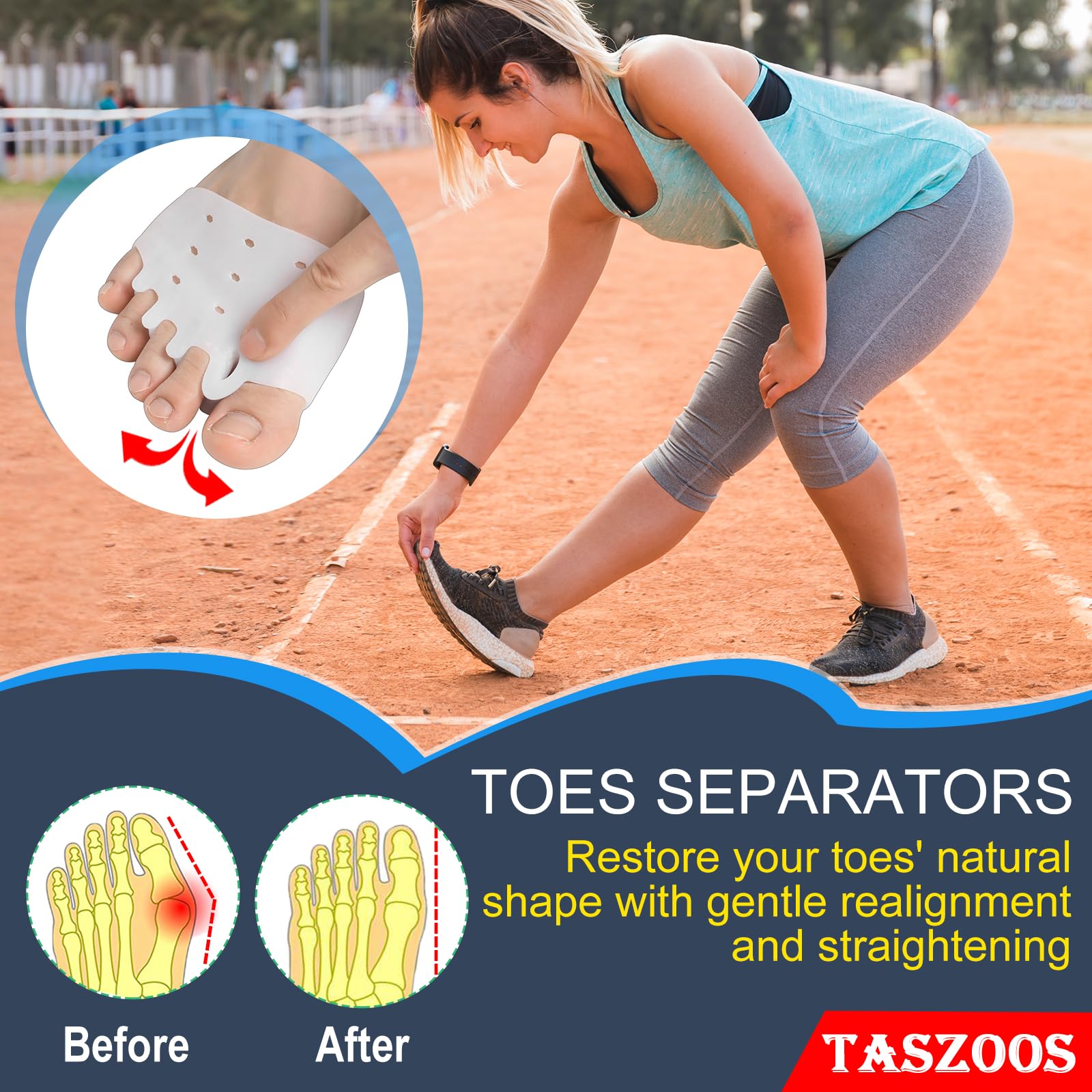 TASZOOS Gel Toe Separators 4 PCS – Metatarsal Pad Spacers