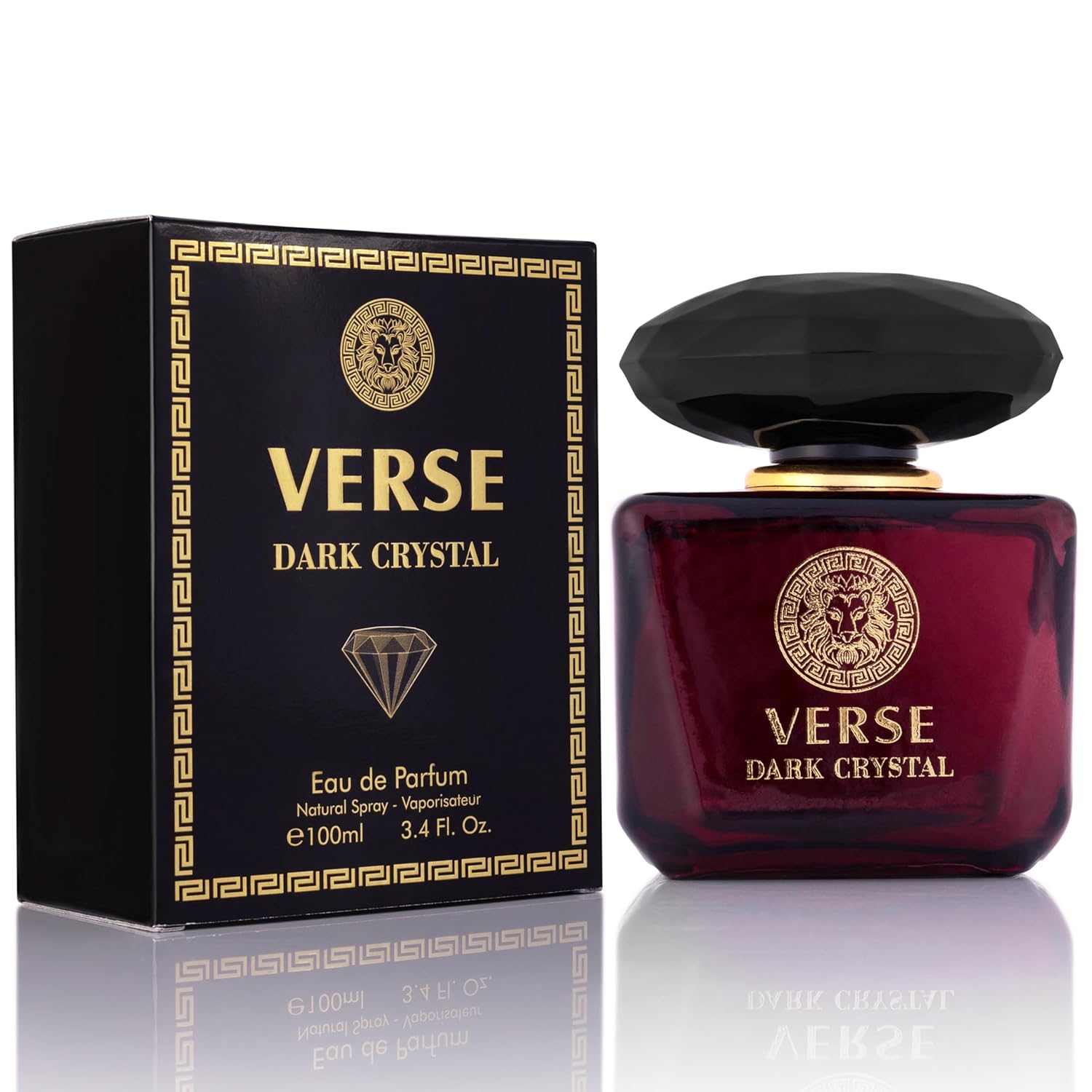 NovoGlow Verse Dark Crystal perfume for women, 3.4 fl oz, featuring spicy ginger and cardamom top notes in a sleek bottle.