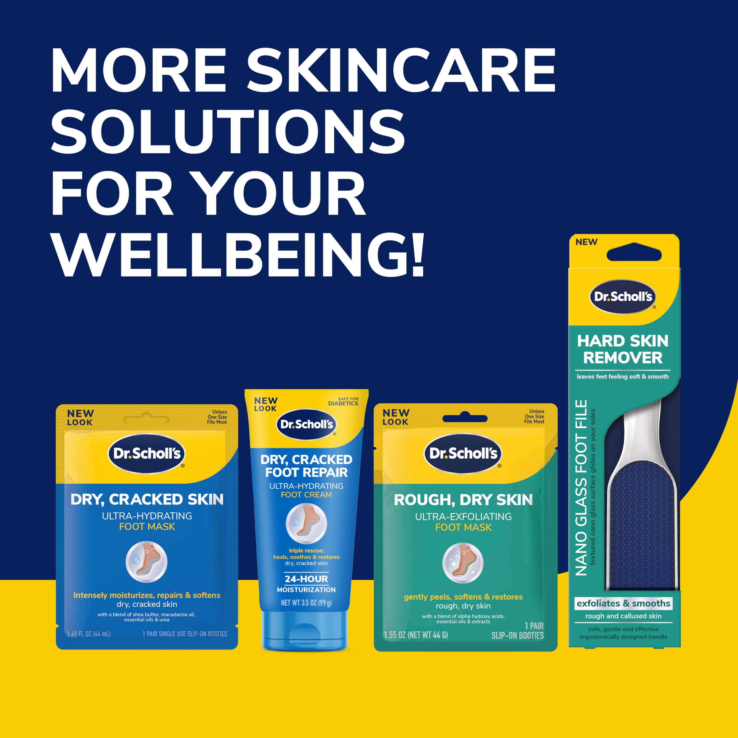Dr. Scholl's Foot Renewal Overnight Kit with moisturizing cream and soft socks for dry, rough foot skin care.
