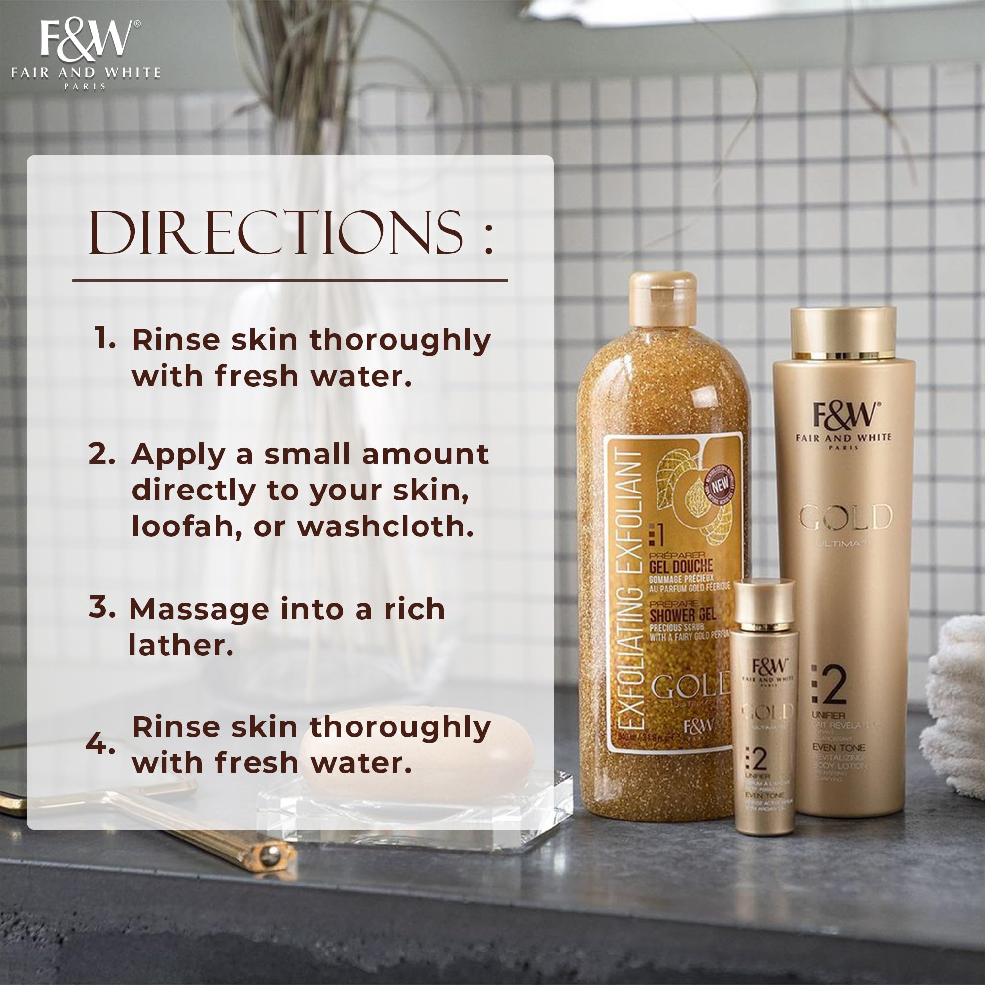 FAIR & WHITE Gold Precious Scrub Exfoliating Body Wash 31.8 fl. oz - FAIR & WHITE Official Product View 7