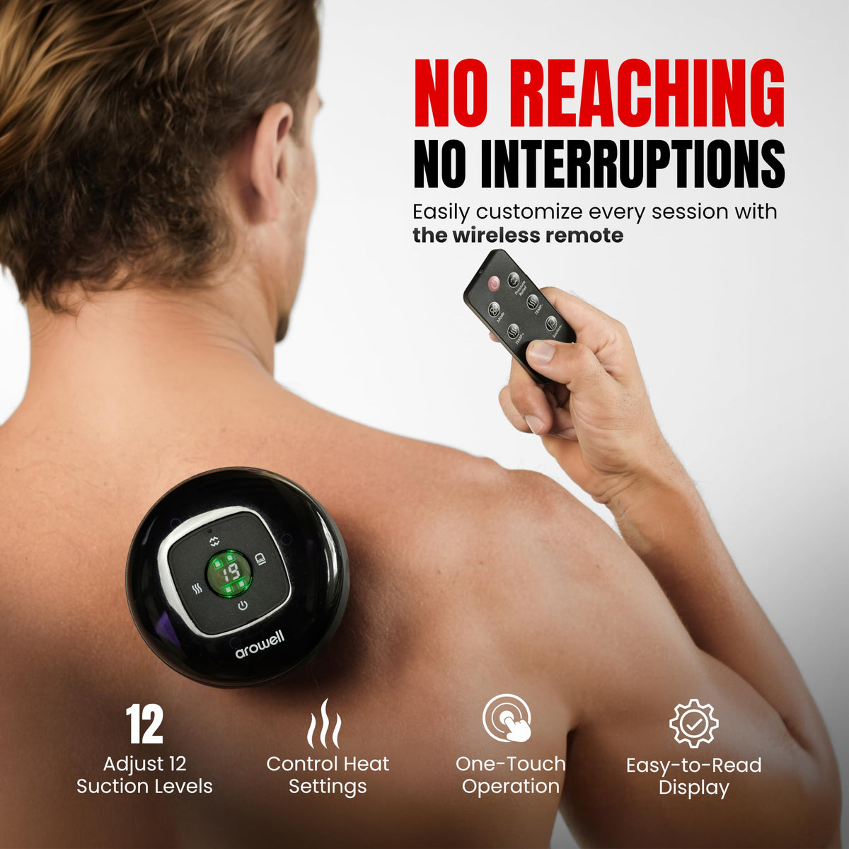 Smart Cupping Therapy Massager with Red Light Heat 12 Levels - AROWELL Official Imagery - 3