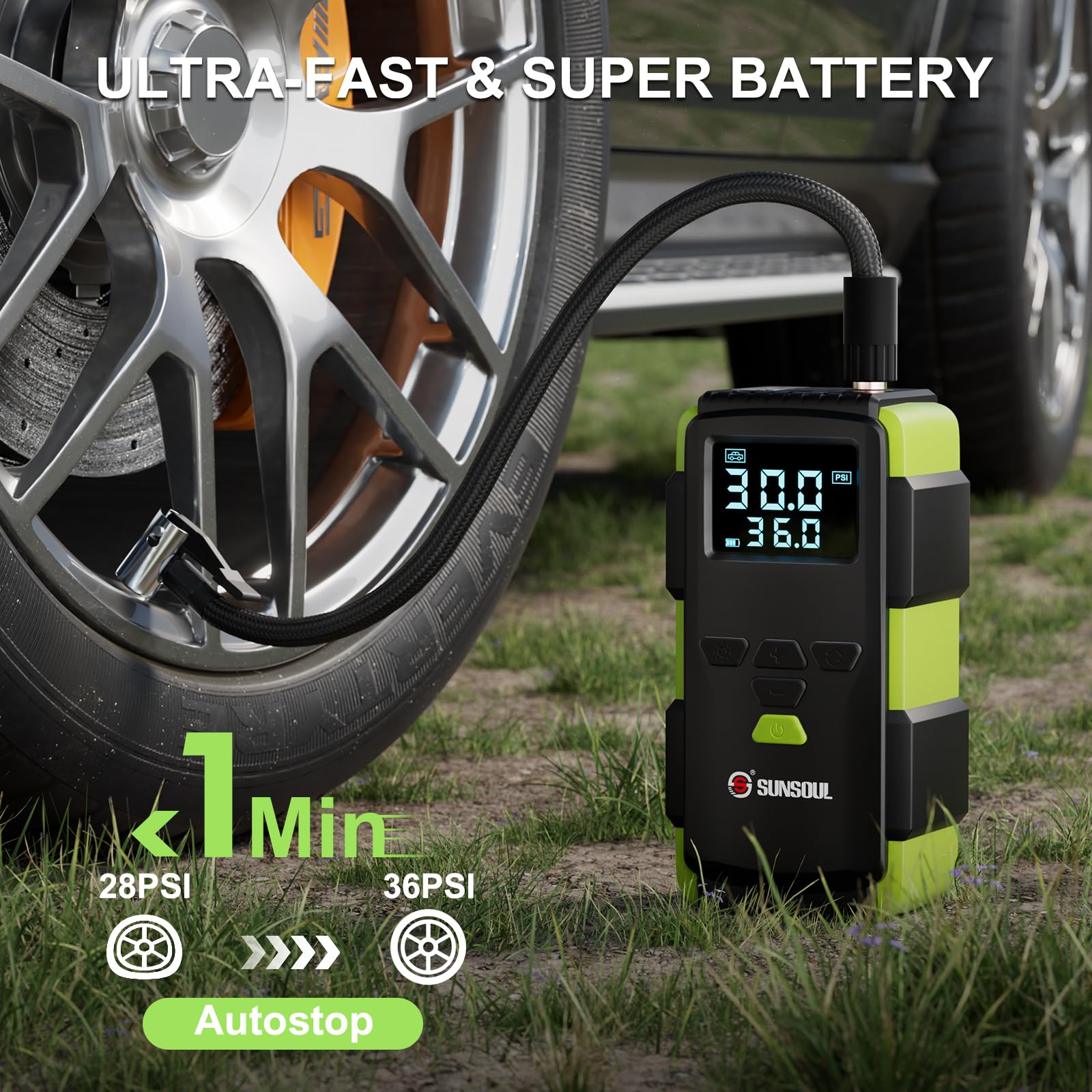 SUNSOUL Tire Inflator Portable Air Compressor with Tire Repair Ki - SUNSOUL Official Product View 3